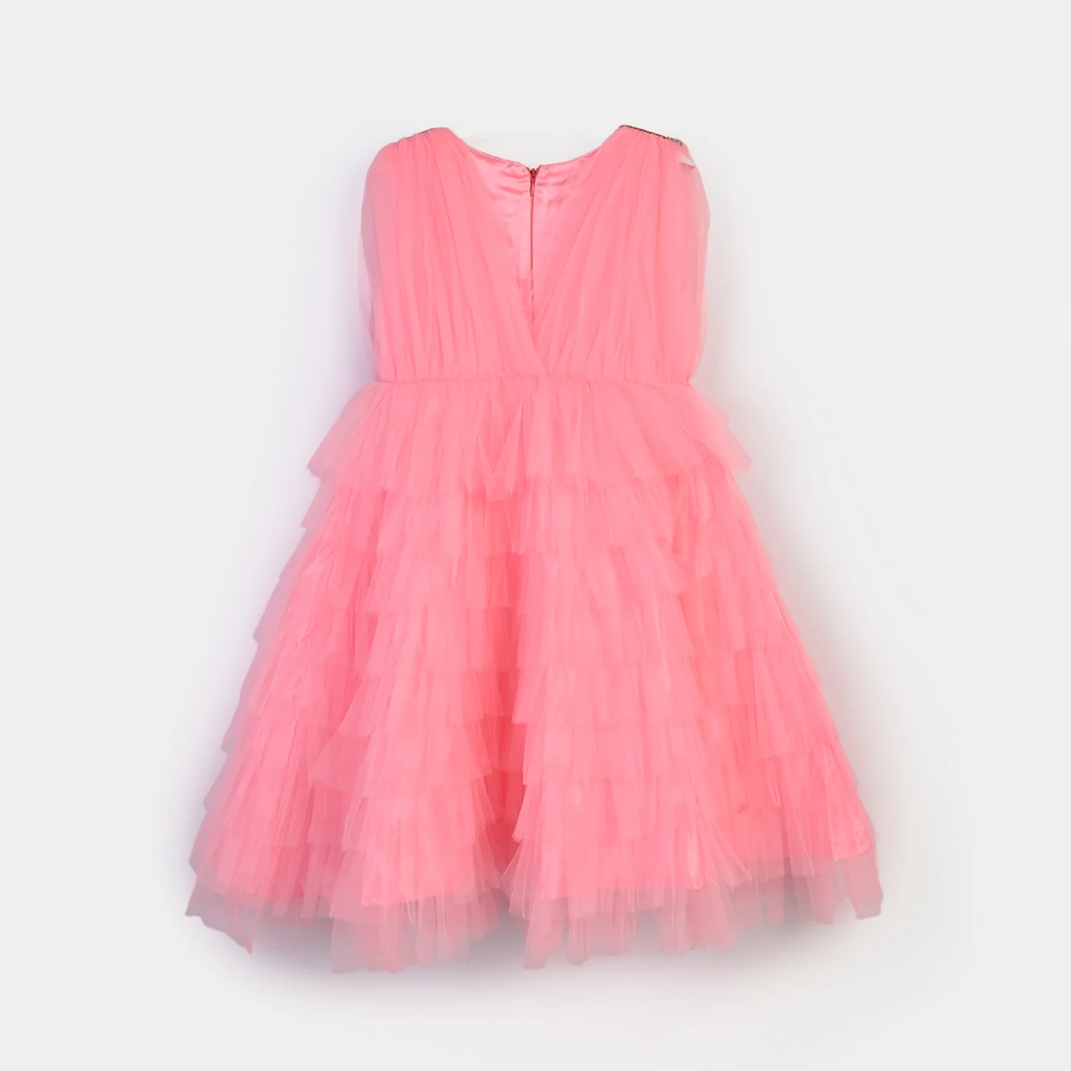 Girls Net Fancy Frock Princess-Pink-B - Image 2
