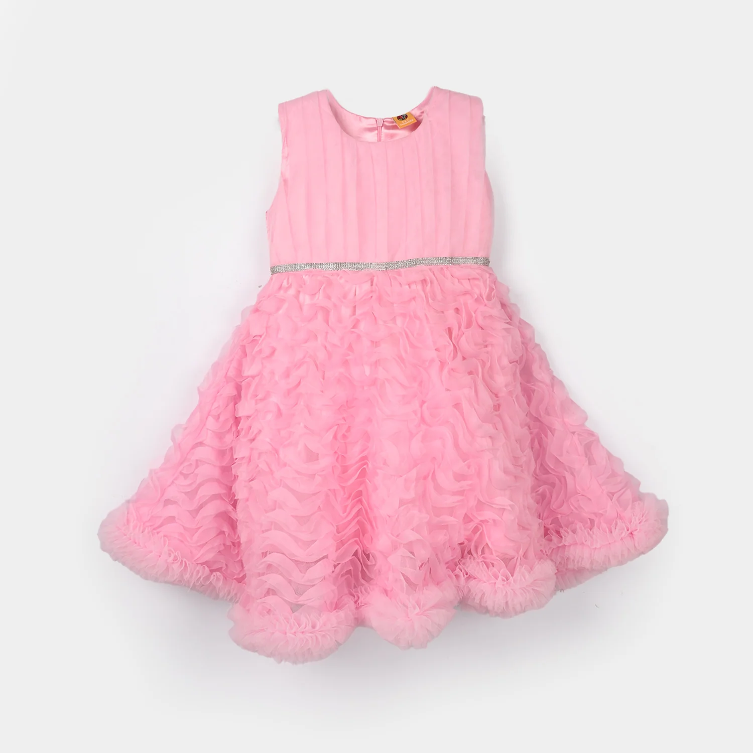 Girls Net Fancy Frock (Swirl) - Pink