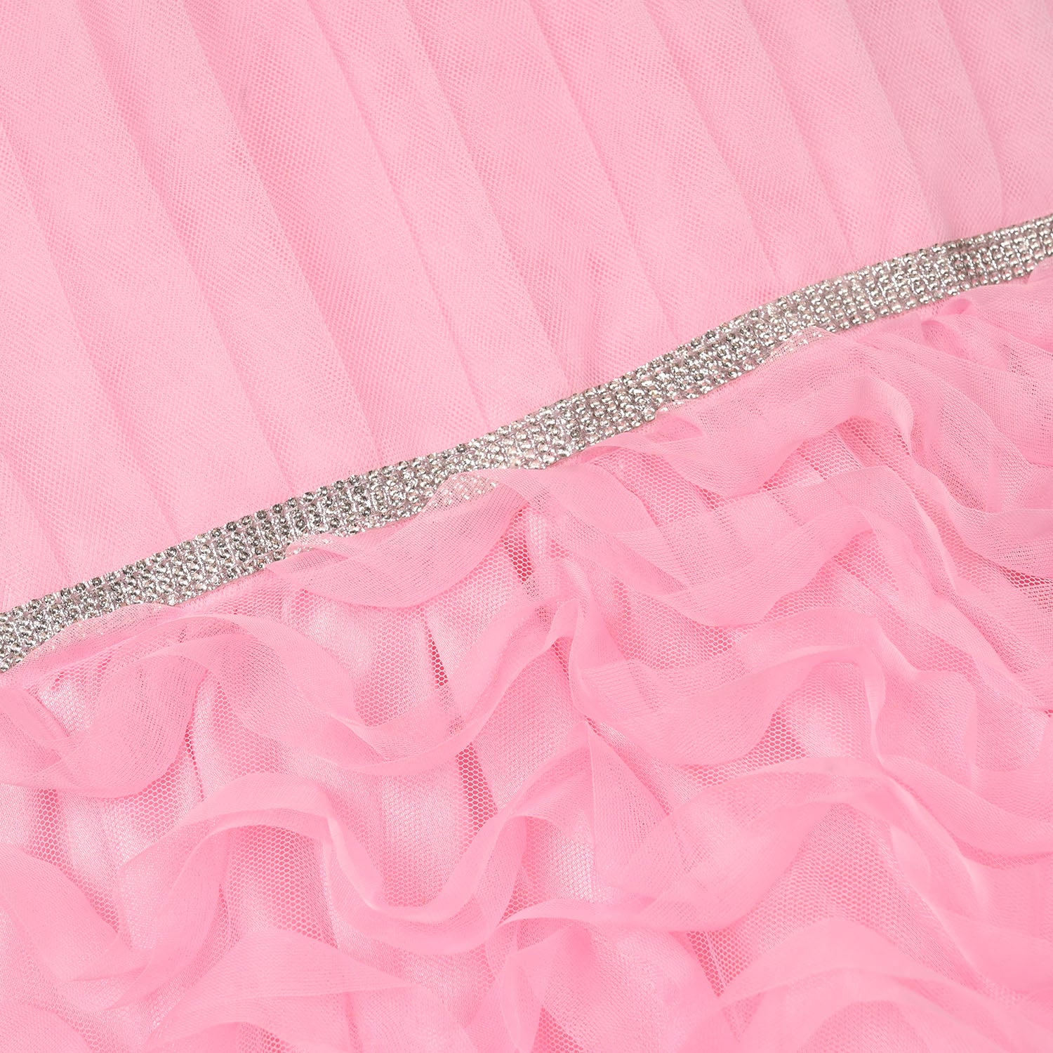 Girls Net Fancy Frock (Swirl) - Pink - Image 2