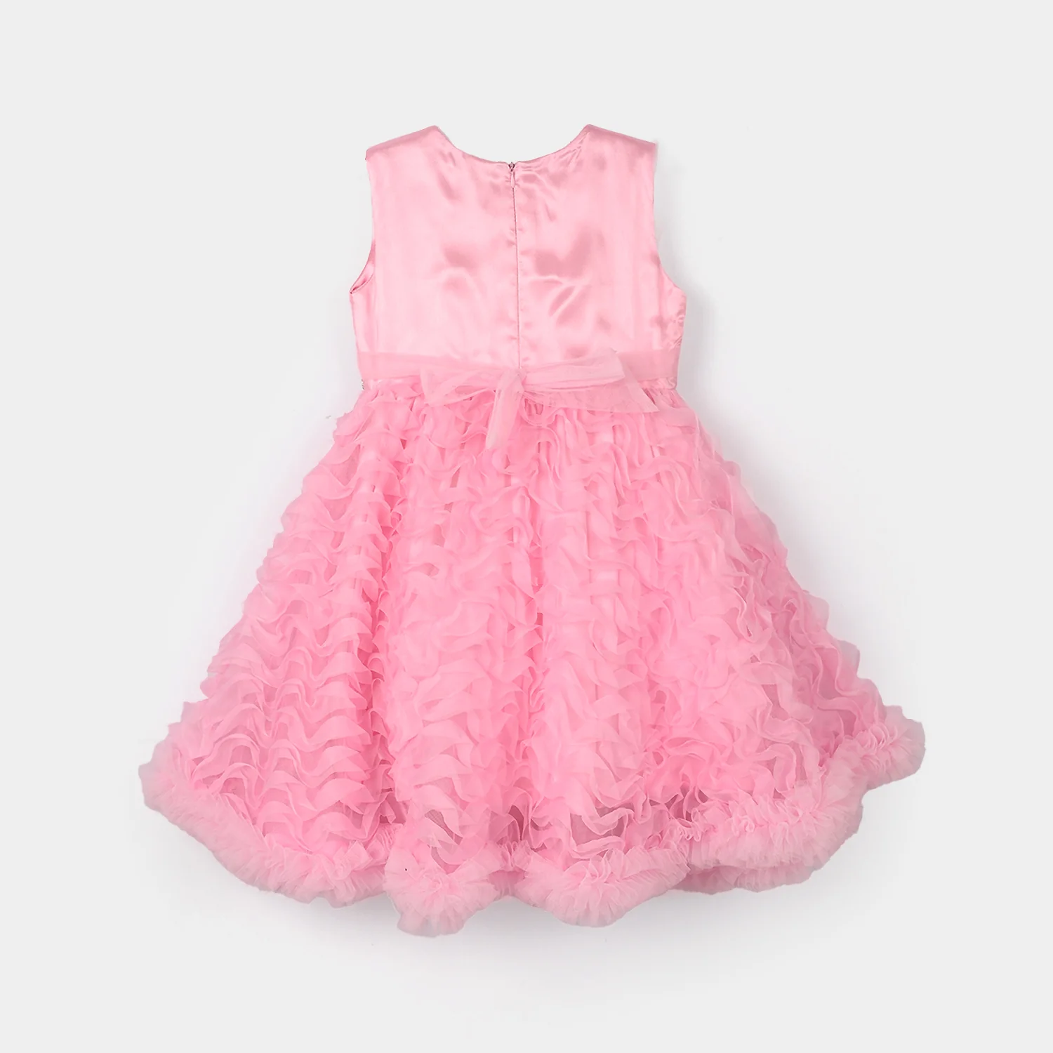 Girls Net Fancy Frock (Swirl) - Pink - Image 4