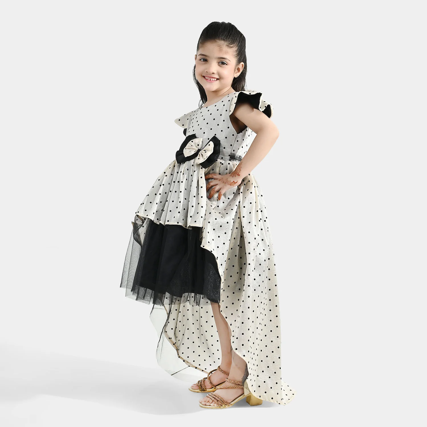 Girls Organza Fancy Frock (Dotted) - Off-White - Image 3