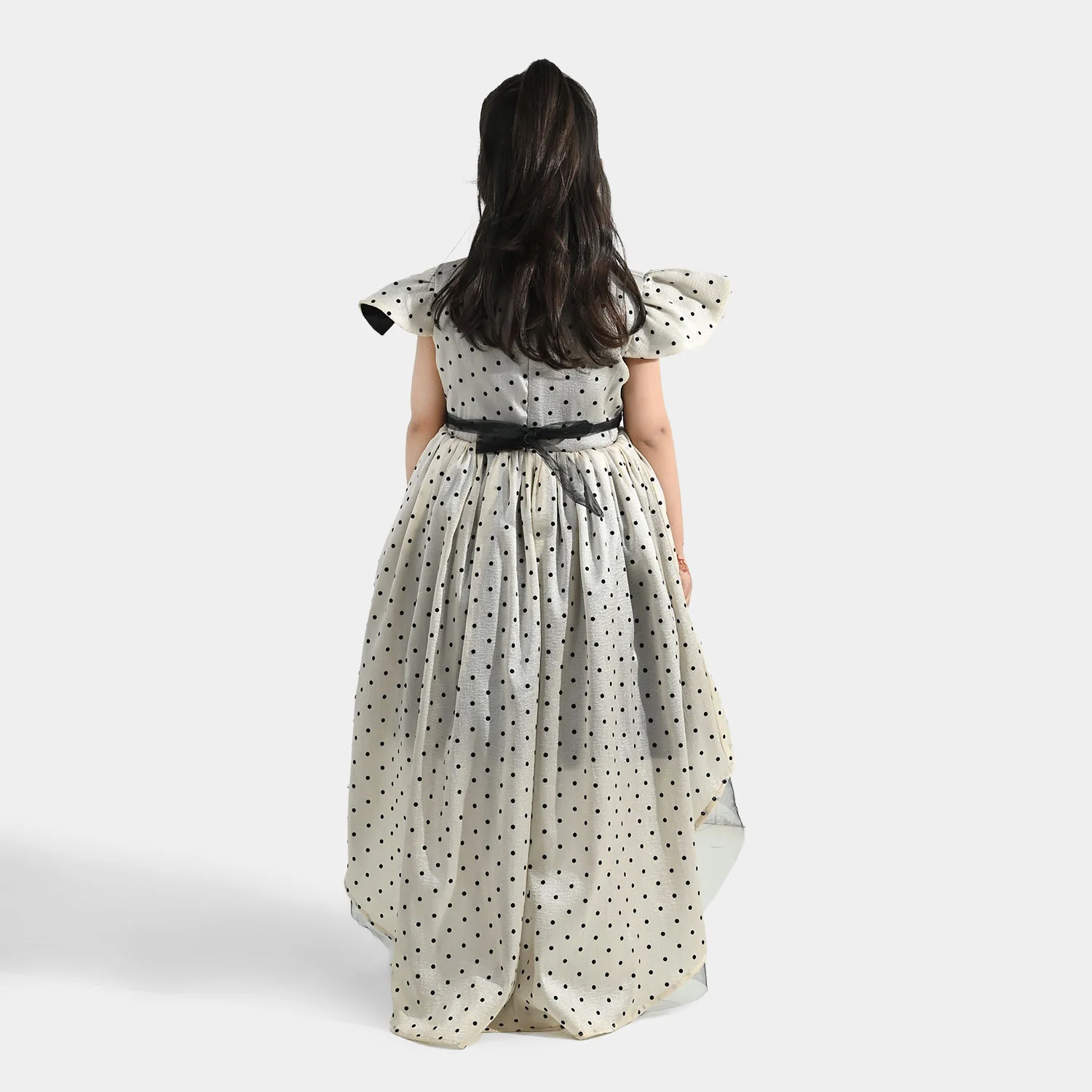 Girls Organza Fancy Frock (Dotted) - Off-White - Image 4