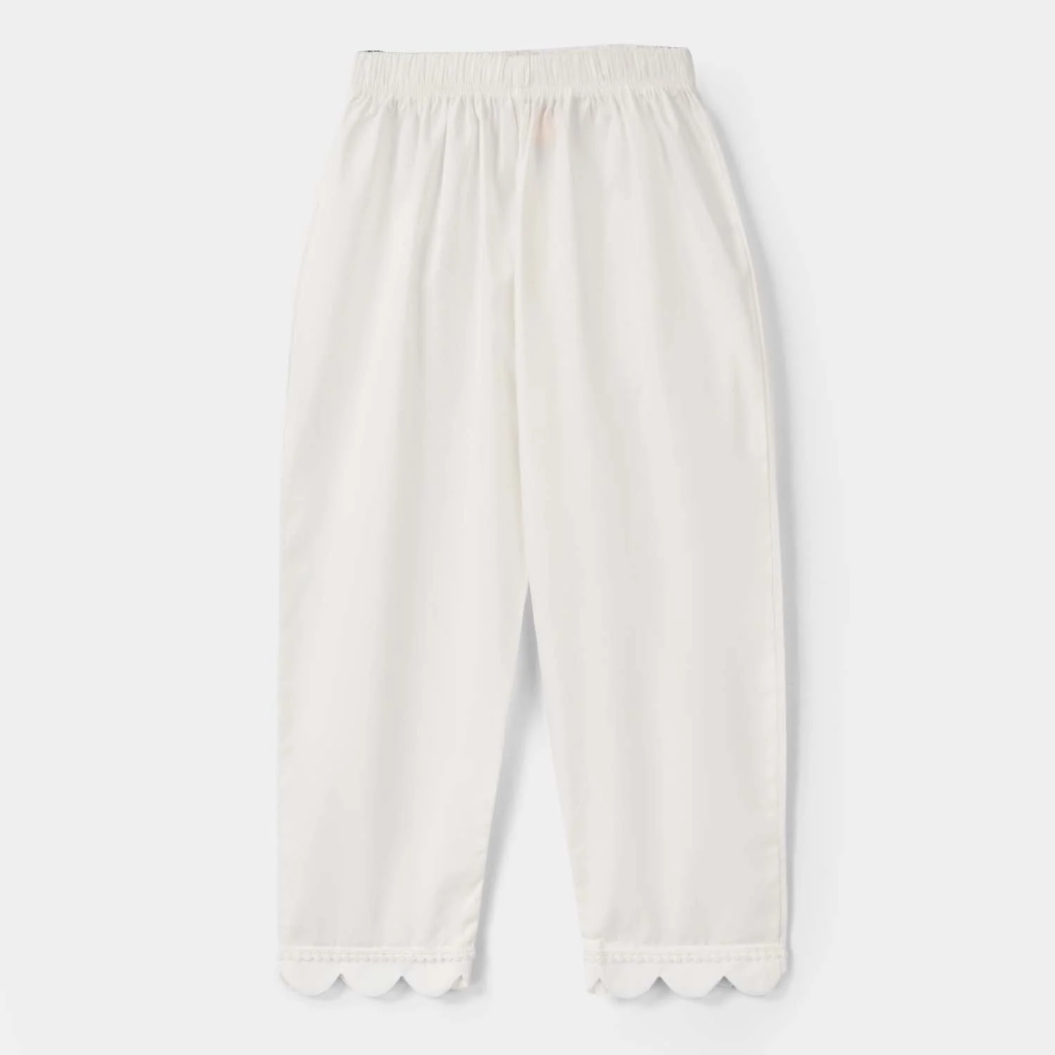 Girls Cotton Pants Scallops - White