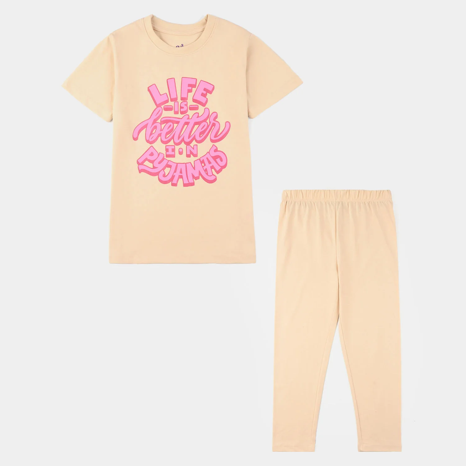 Girls PC Jersey Night Suit (Life is Better) – Brazilian Sand - Image 3