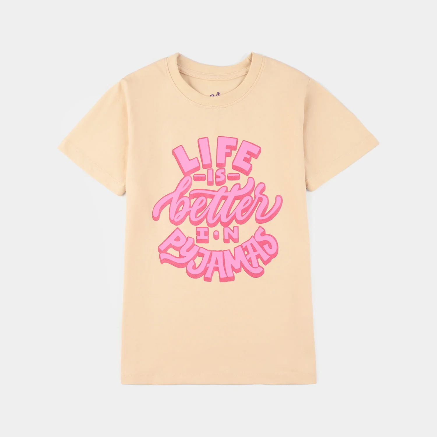 Girls PC Jersey Night Suit (Life is Better) – Brazilian Sand - Image 4