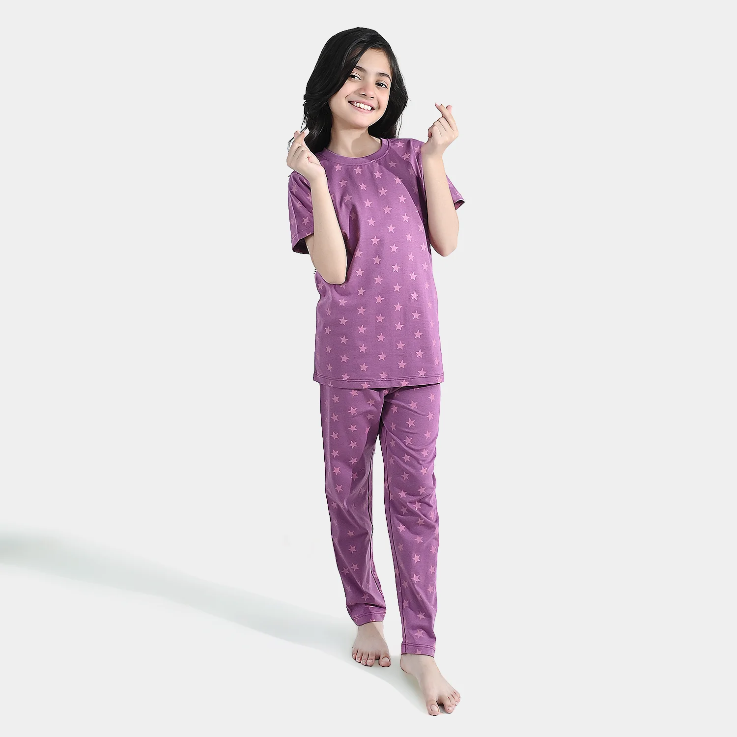 Girls PC Jersey Night Suit stars - Purple - Image 3