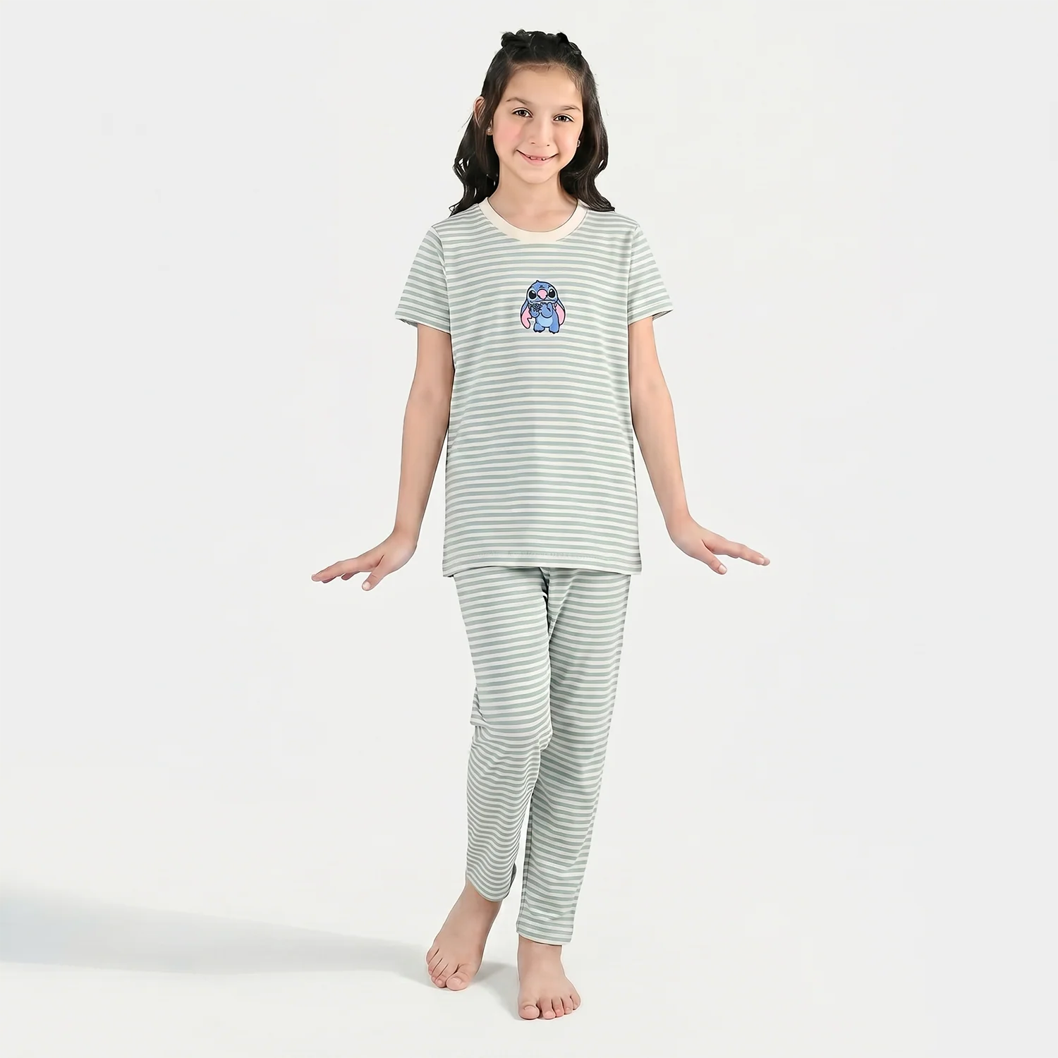 Girls PC Jersey Night Suit (Stitch) - Green