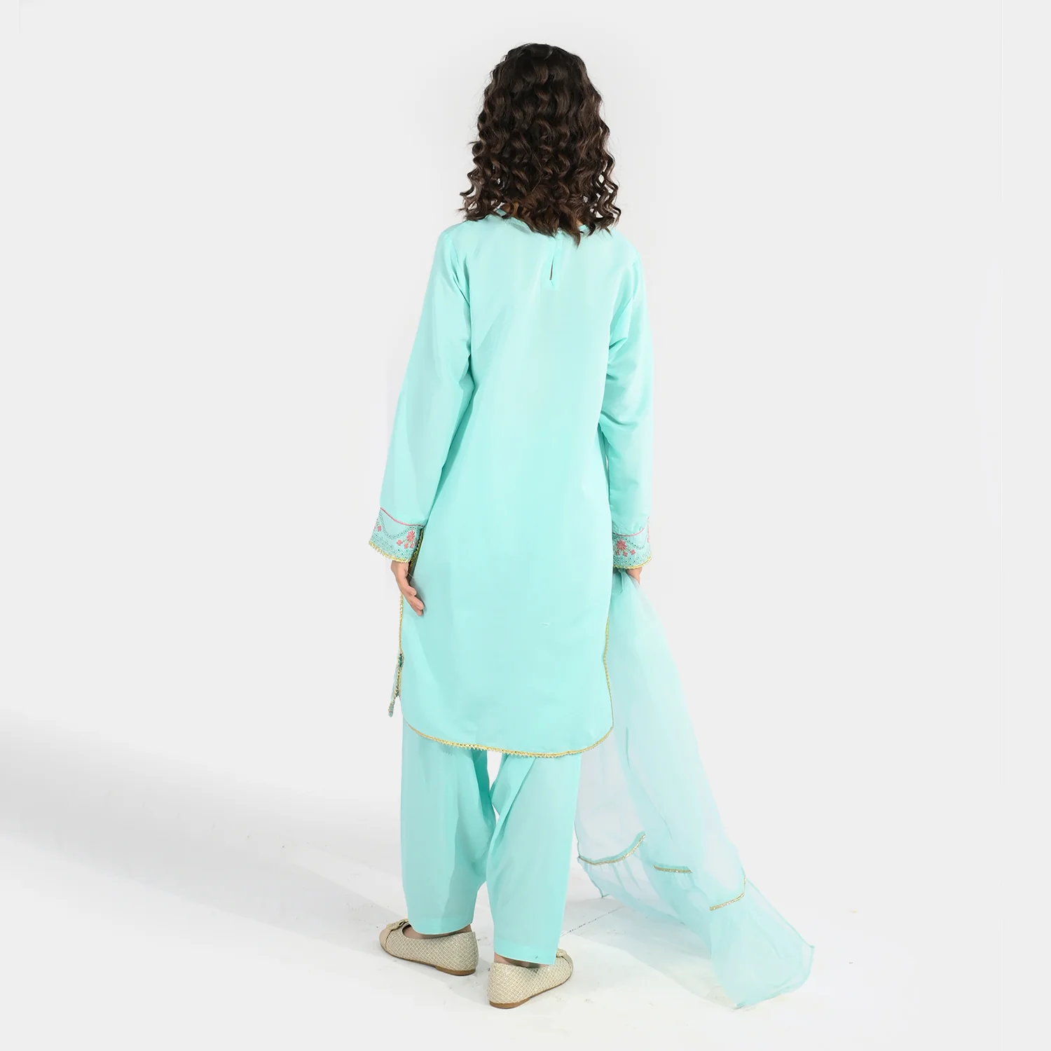 Girls Poly Cambric 3-Piece Ghazal Set - Mint Green - Image 6
