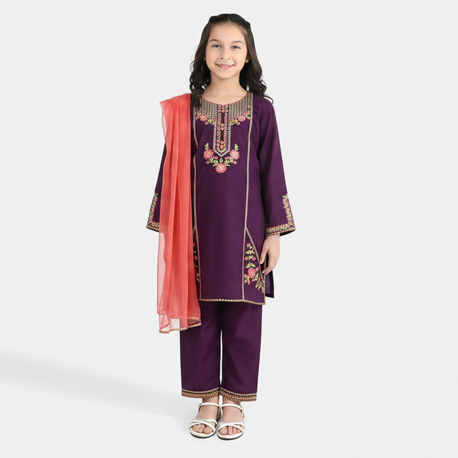 Girls Poly Cambric 3-Piece Set (Rang Saaz) - Purple
