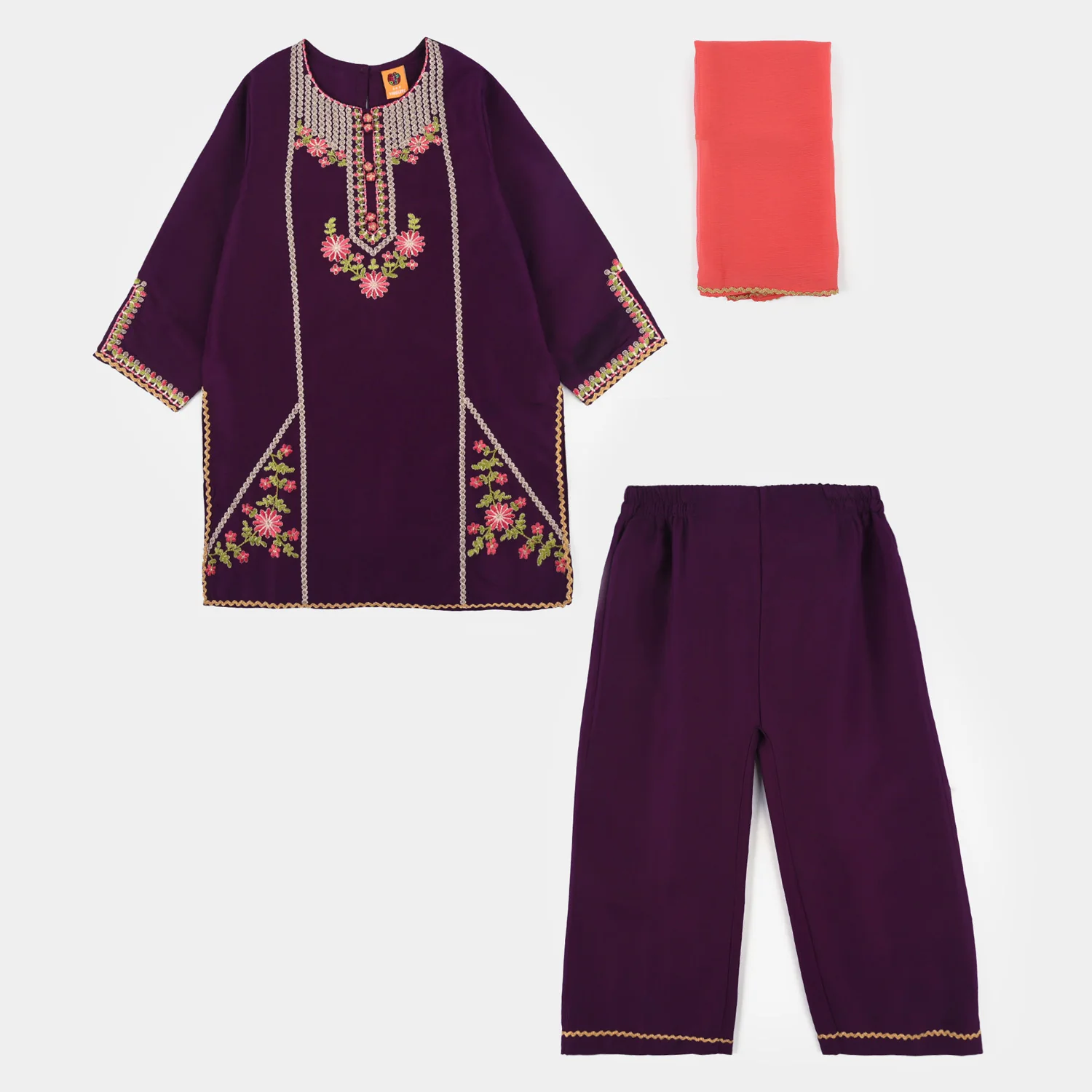 Girls Poly Cambric 3-Piece Set (Rang Saaz) - Purple - Image 5