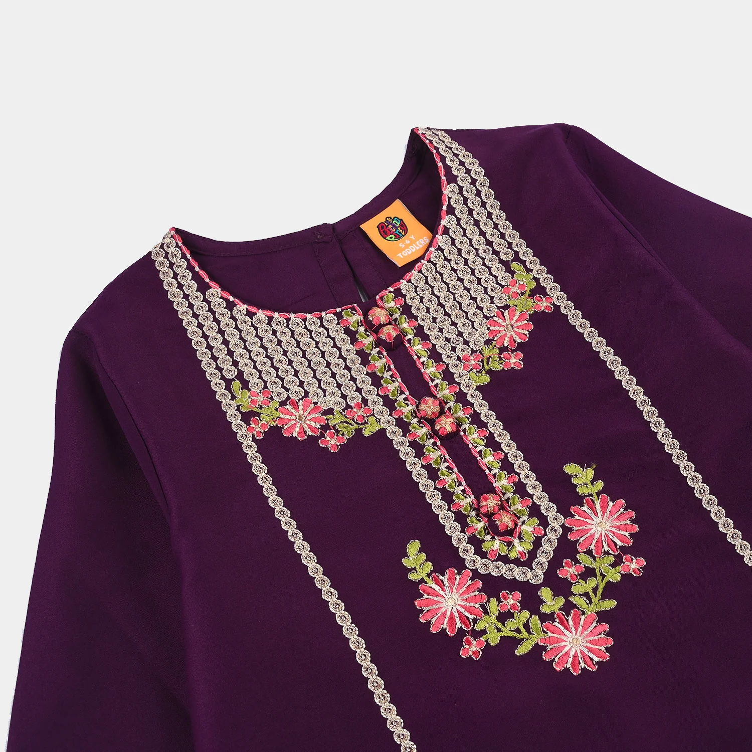 Girls Poly Cambric 3-Piece Set (Rang Saaz) - Purple - Image 7