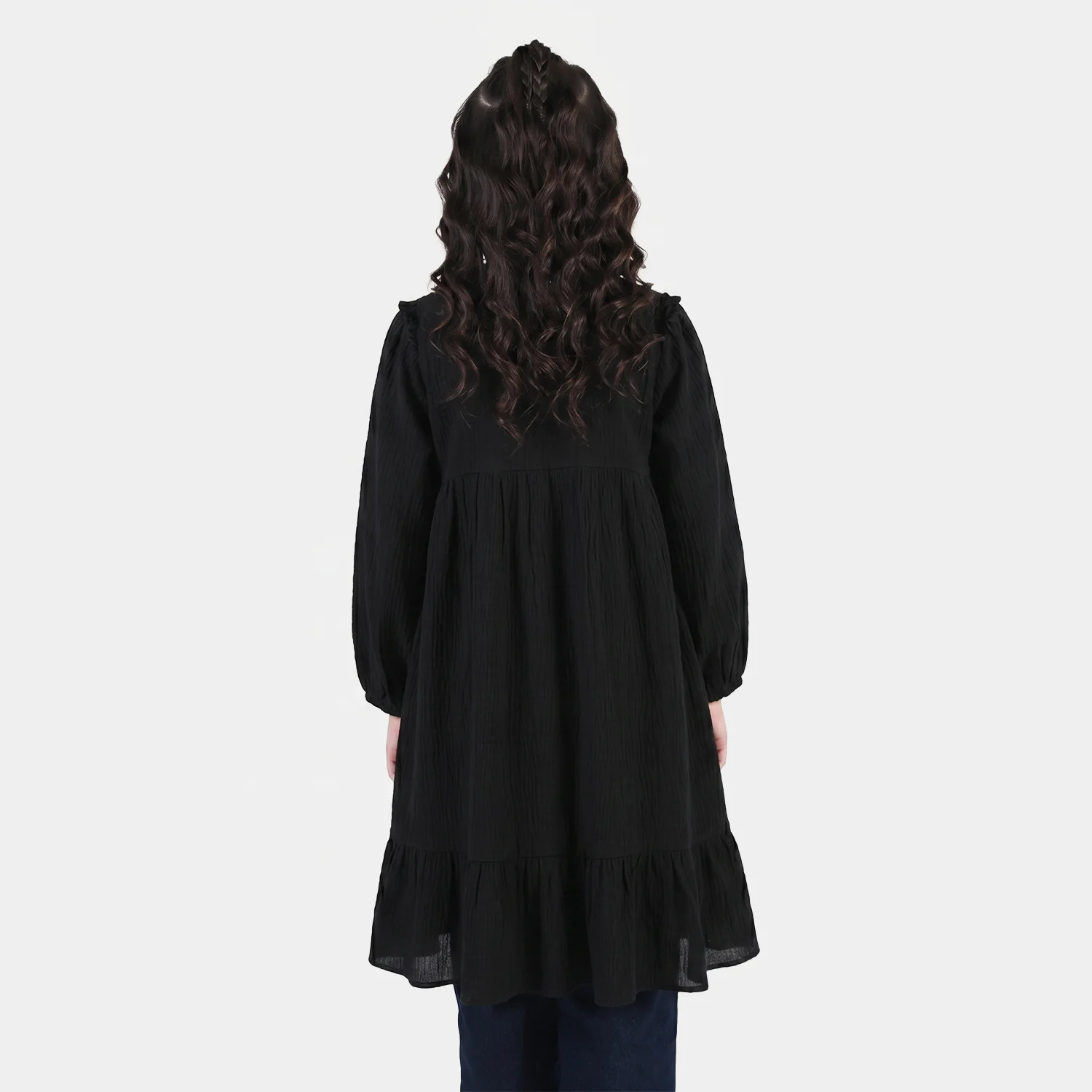 Girls Poly Cambric Casual Frock – Black - Image 2