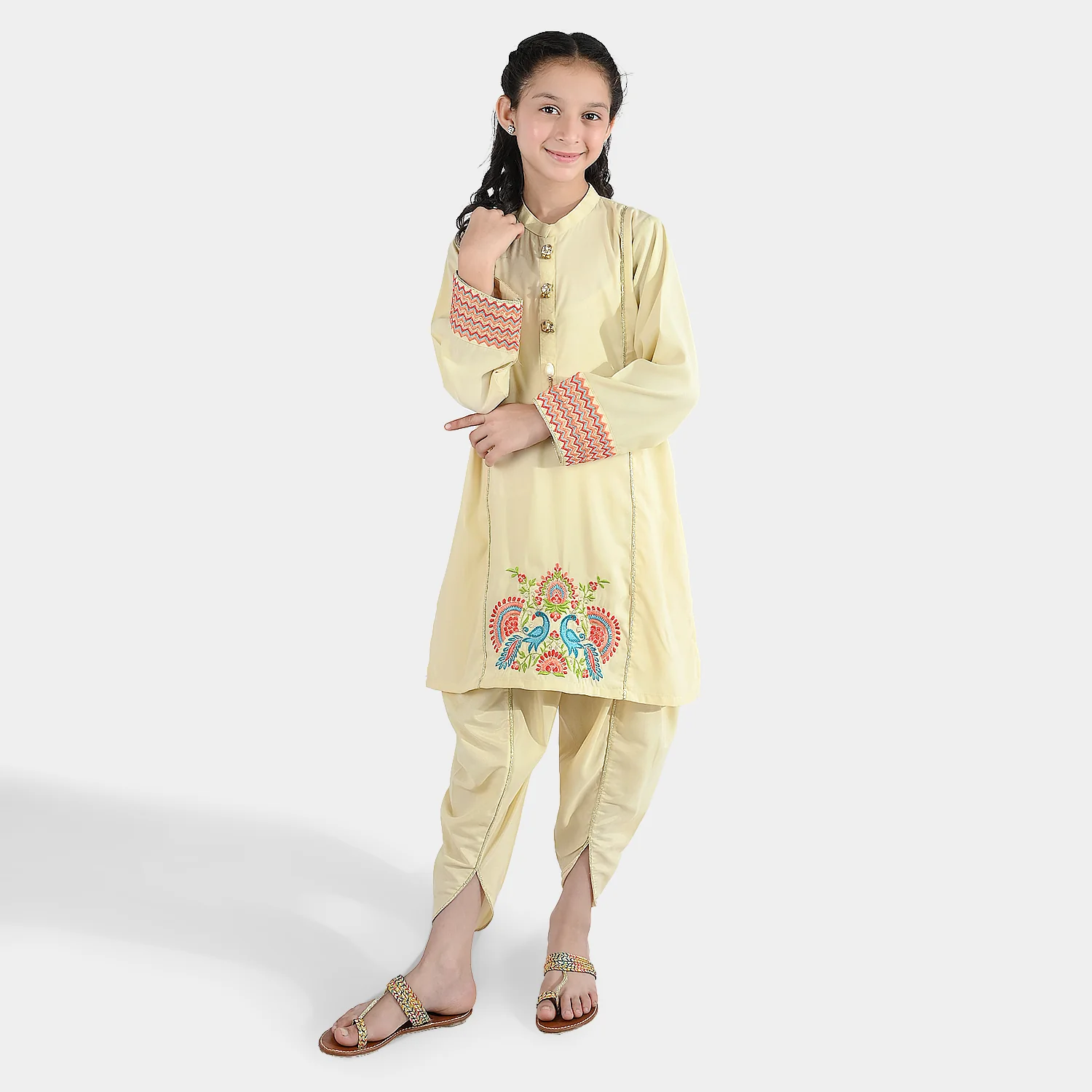 Girls poly cambric Emb 2Pcs Dilkash-Cream - Image 3