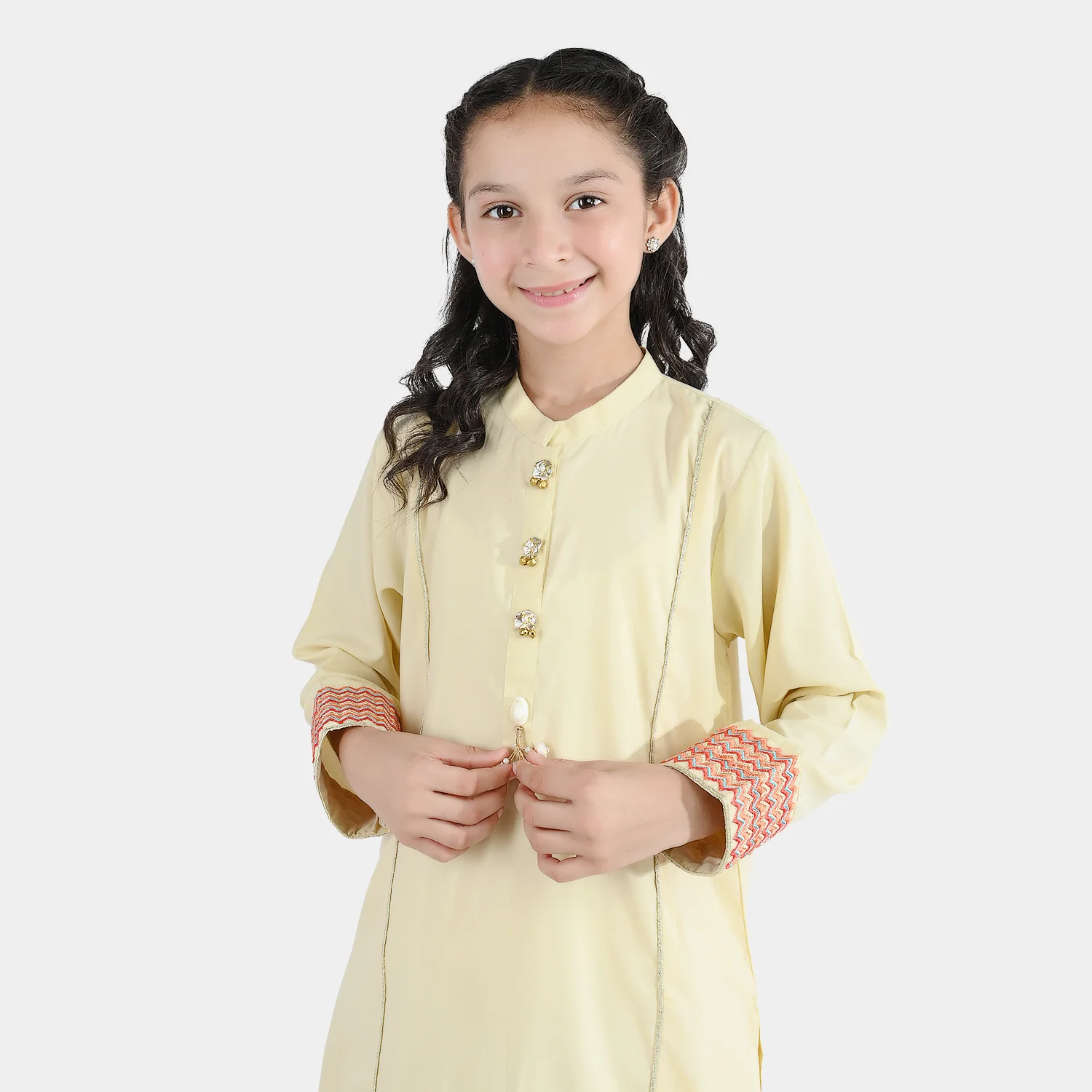 Girls poly cambric Emb 2Pcs Dilkash-Cream - Image 4