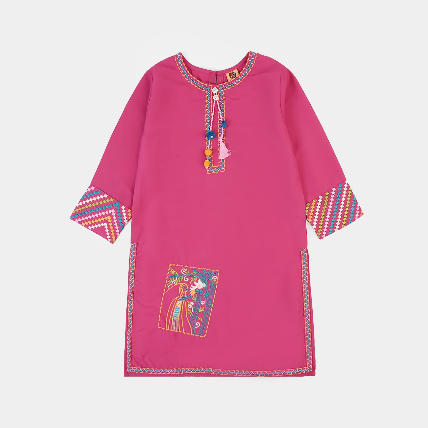 Girls poly cambric Emb 2Pcs Rang-E-Saheli - Bright Pink - Image 2