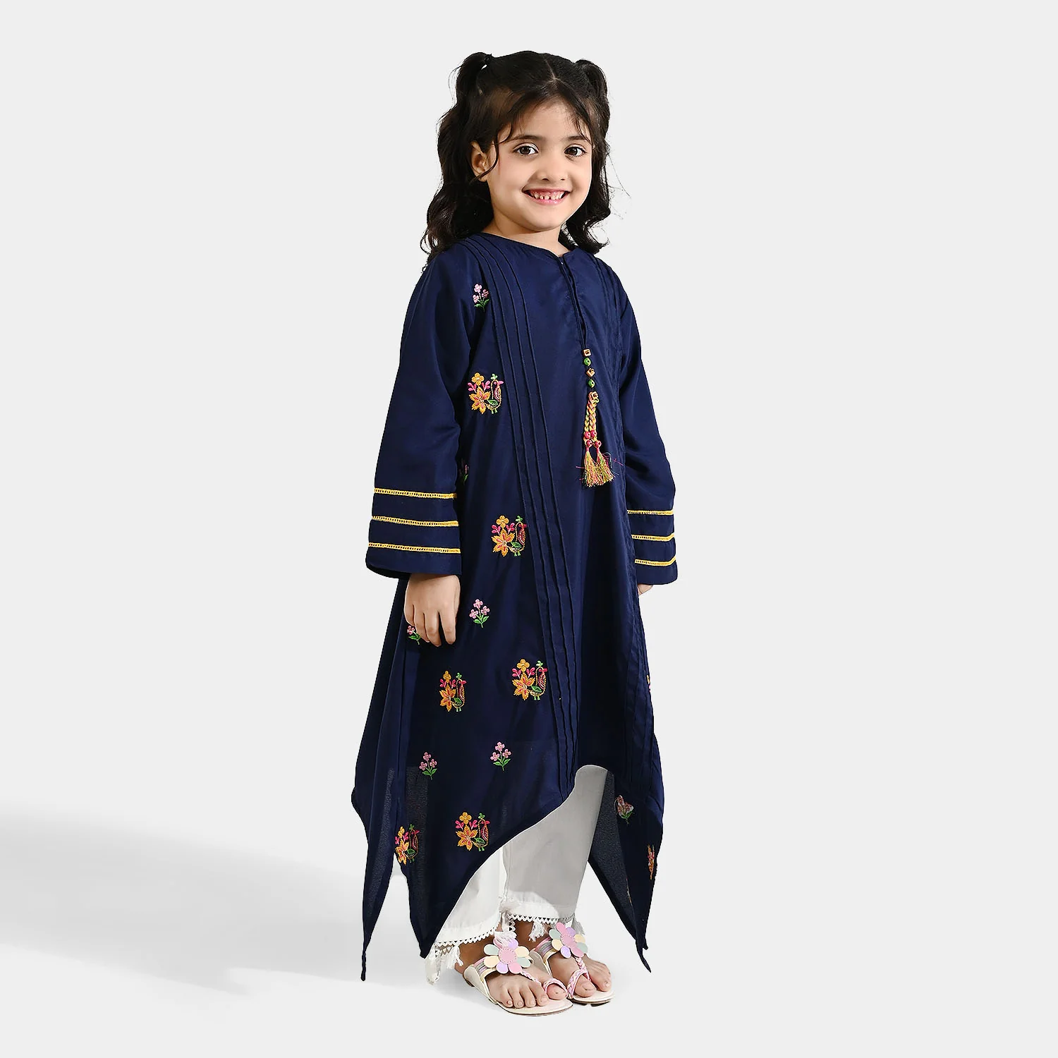 Girls Poly Cambric Embroidered Kurti (Dira E-Noor) - Navy Blue - Image 2
