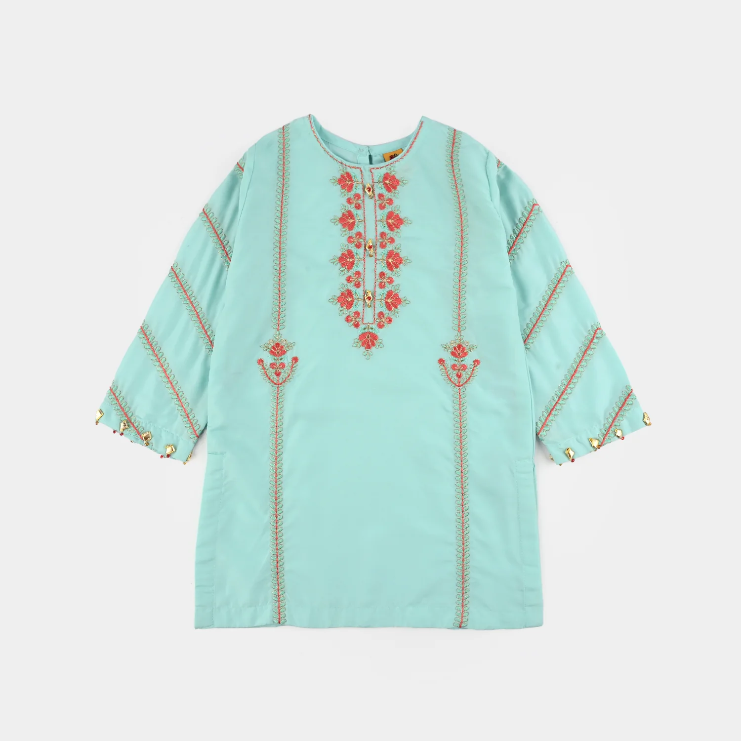 Girls poly cambric Emb Kurti Nazeen-Mint Green