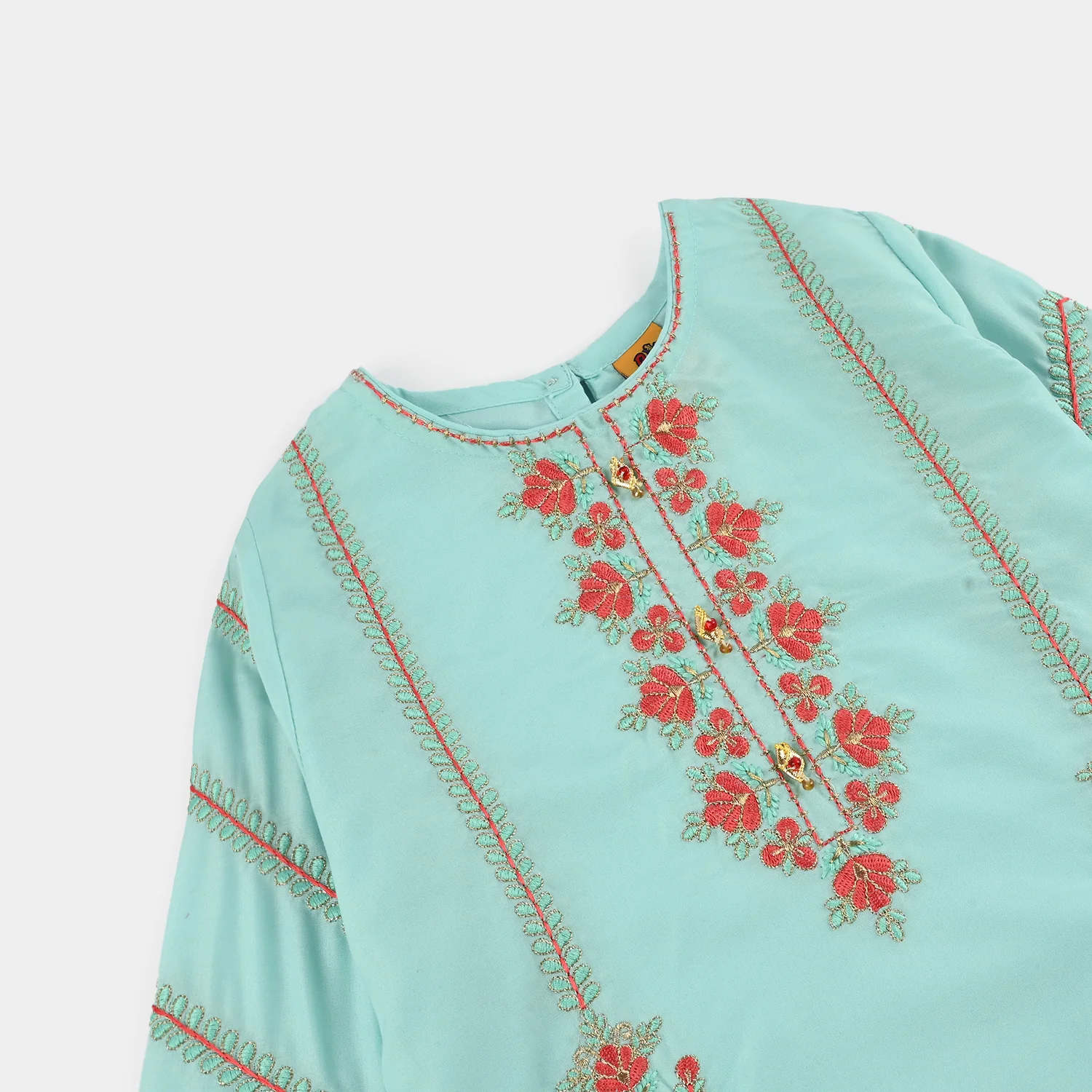 Girls poly cambric Emb Kurti Nazeen-Mint Green - Image 2