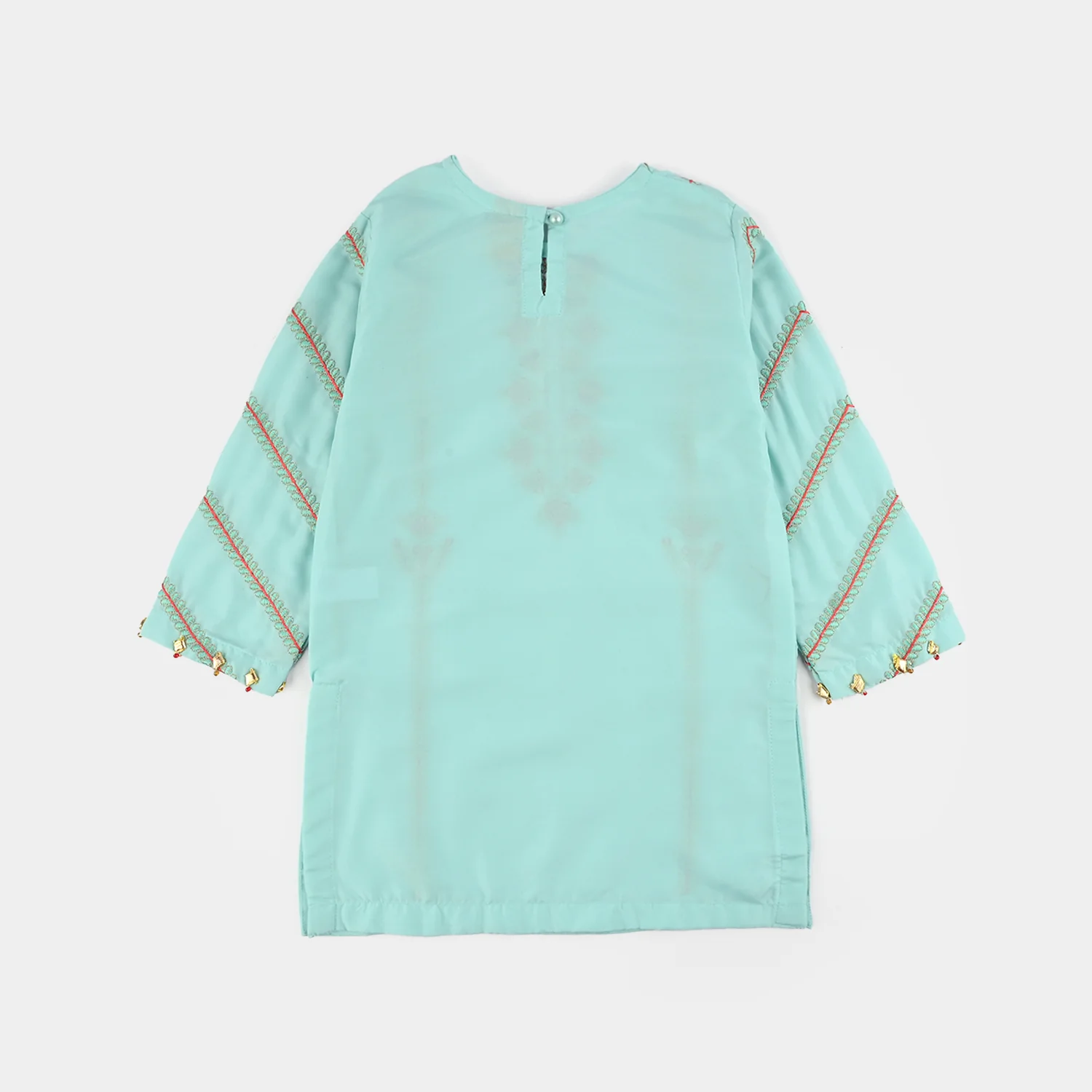 Girls poly cambric Emb Kurti Nazeen-Mint Green - Image 4