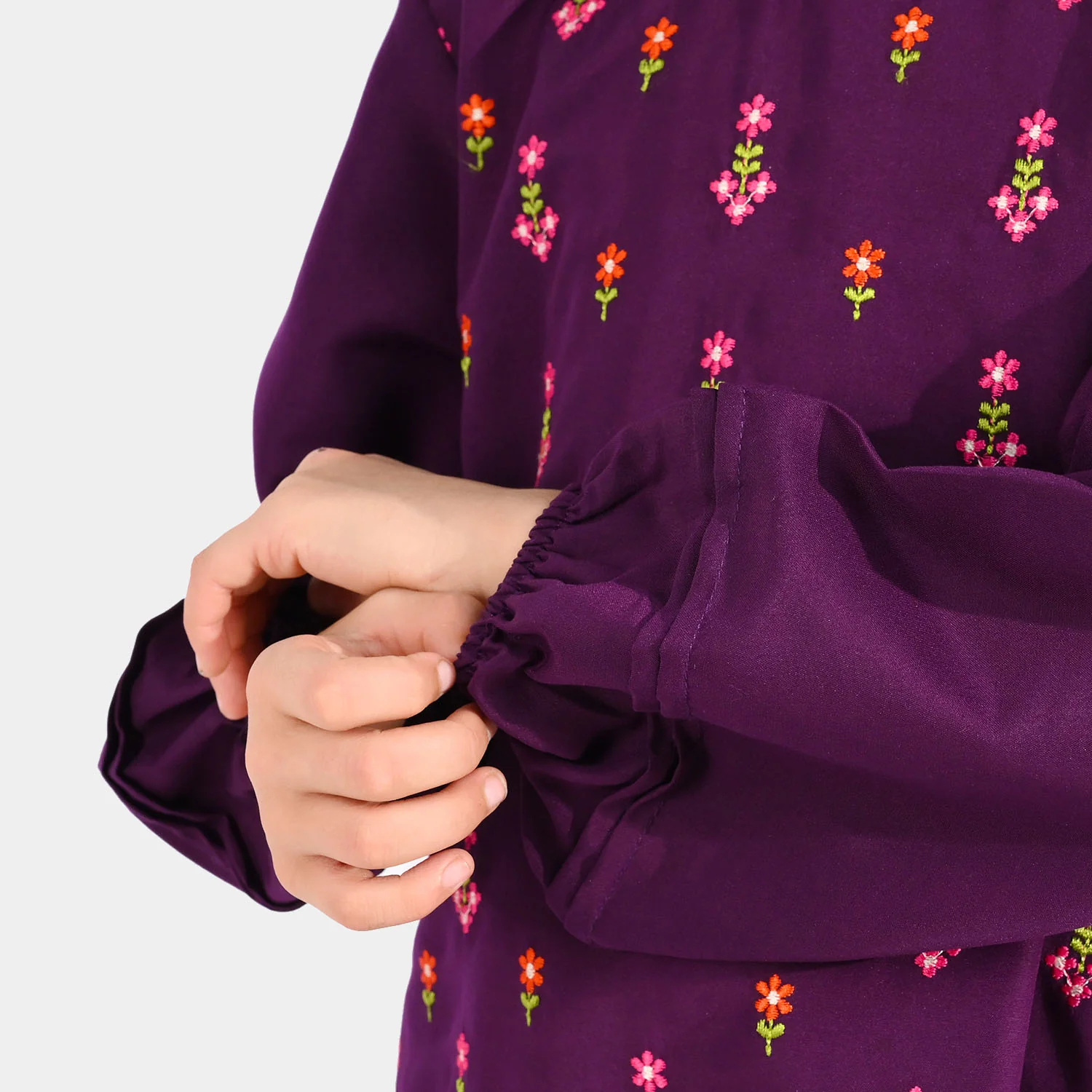 Girls Poly Cambric Embroidered Kurti – Purple - Image 4
