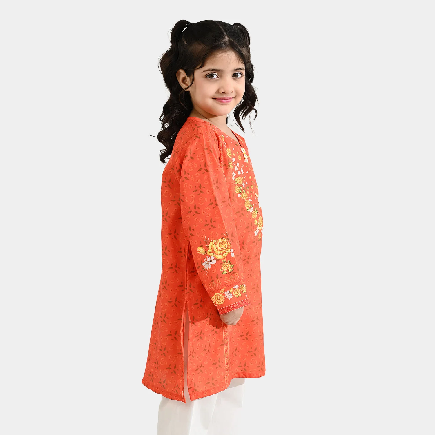 Girls Poly Cambric Printed Kurti - Orange - Image 4