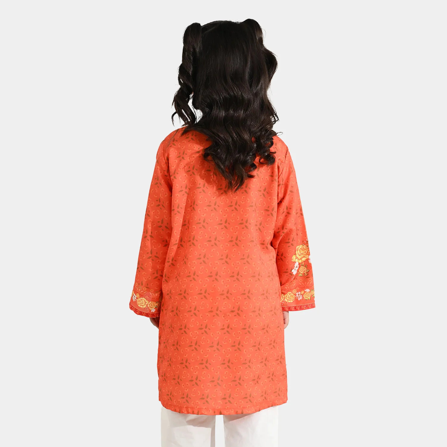 Girls Poly Cambric Printed Kurti - Orange - Image 5