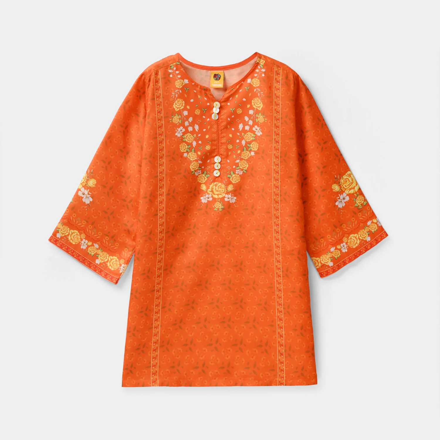 Girls Poly Cambric Printed Kurti - Orange - Image 6
