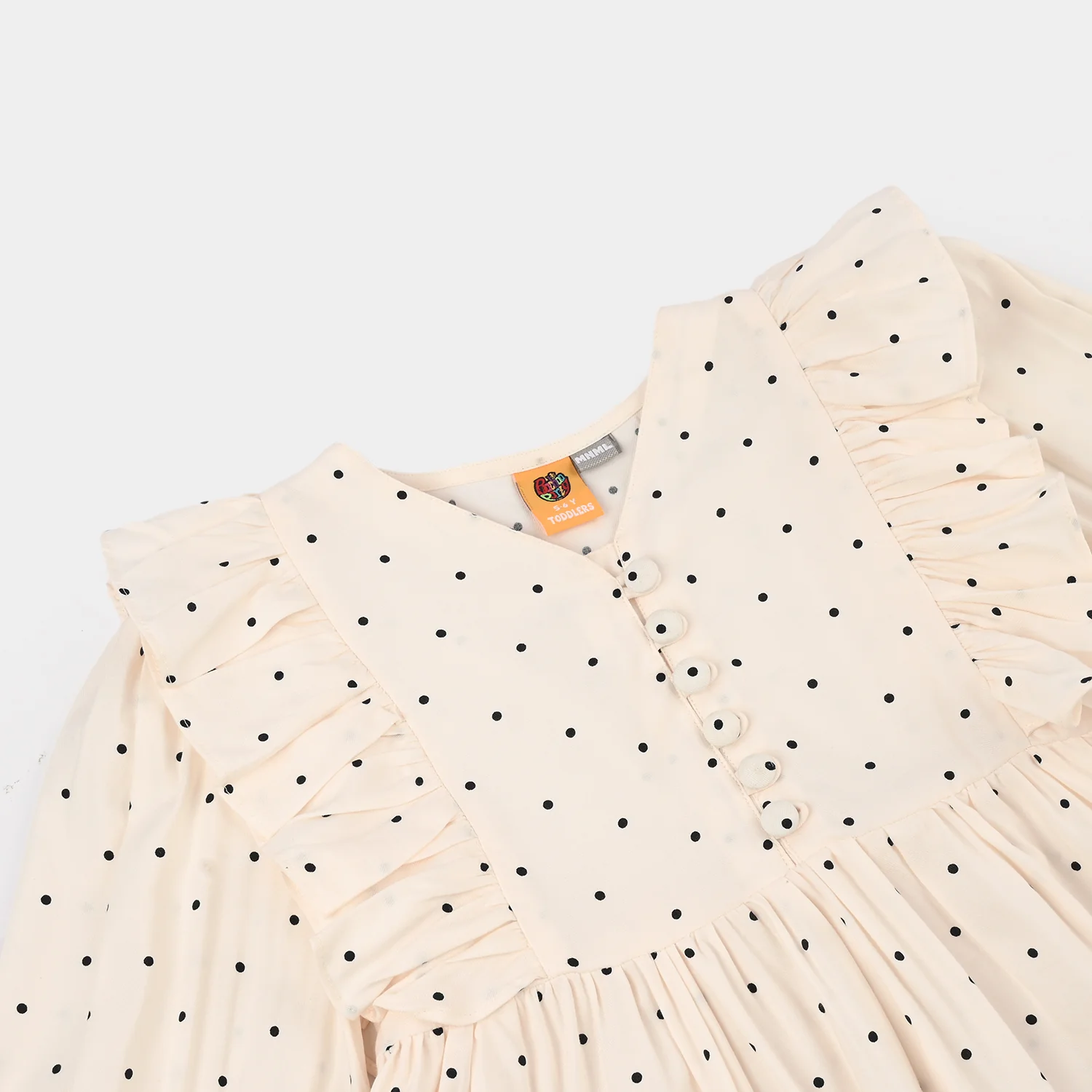 Girls Poly Cotton Casual Top Polka Dot- Off WHITE - Image 3