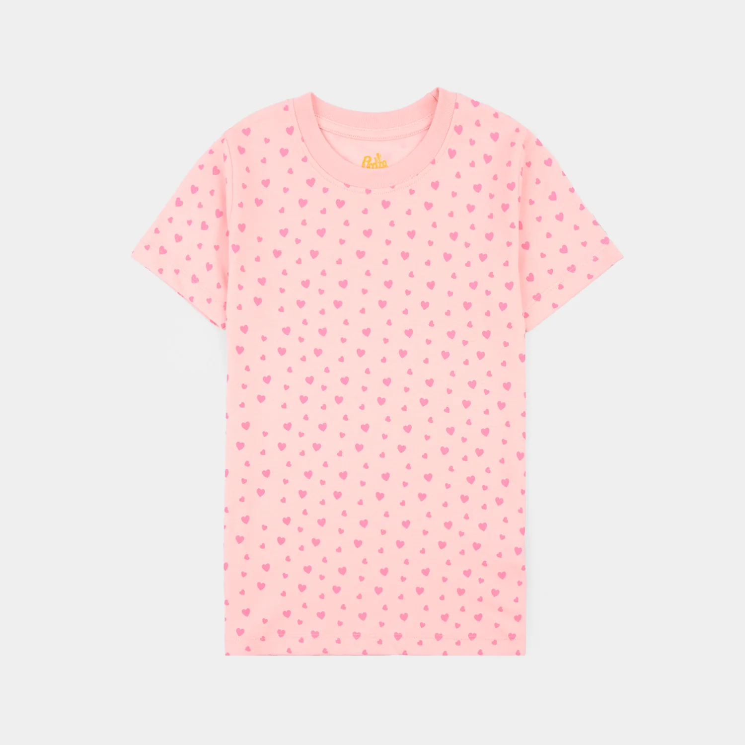 Girls Poly Cotton Jersey Night Suit HEARTS-Pink - Image 2