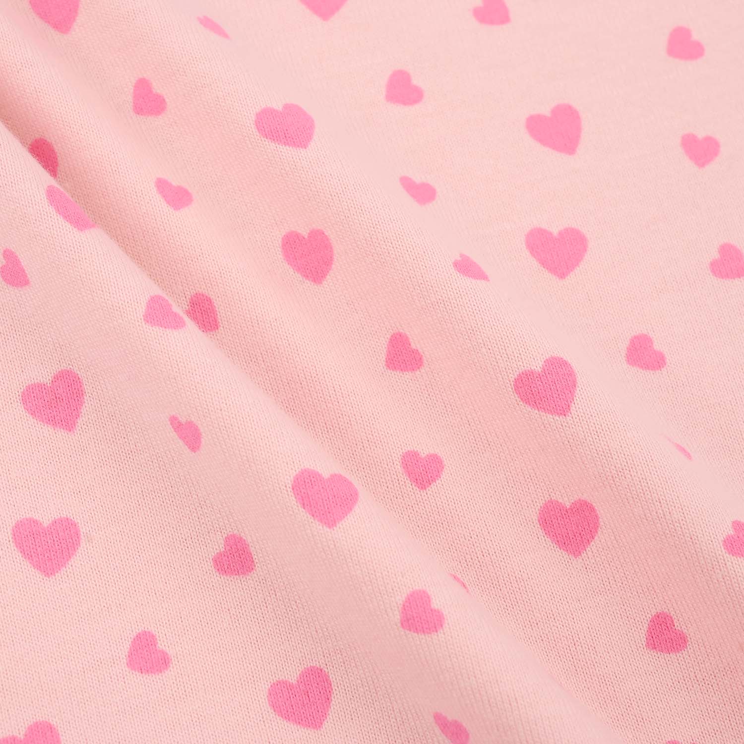 Girls Poly Cotton Jersey Night Suit HEARTS-Pink - Image 3