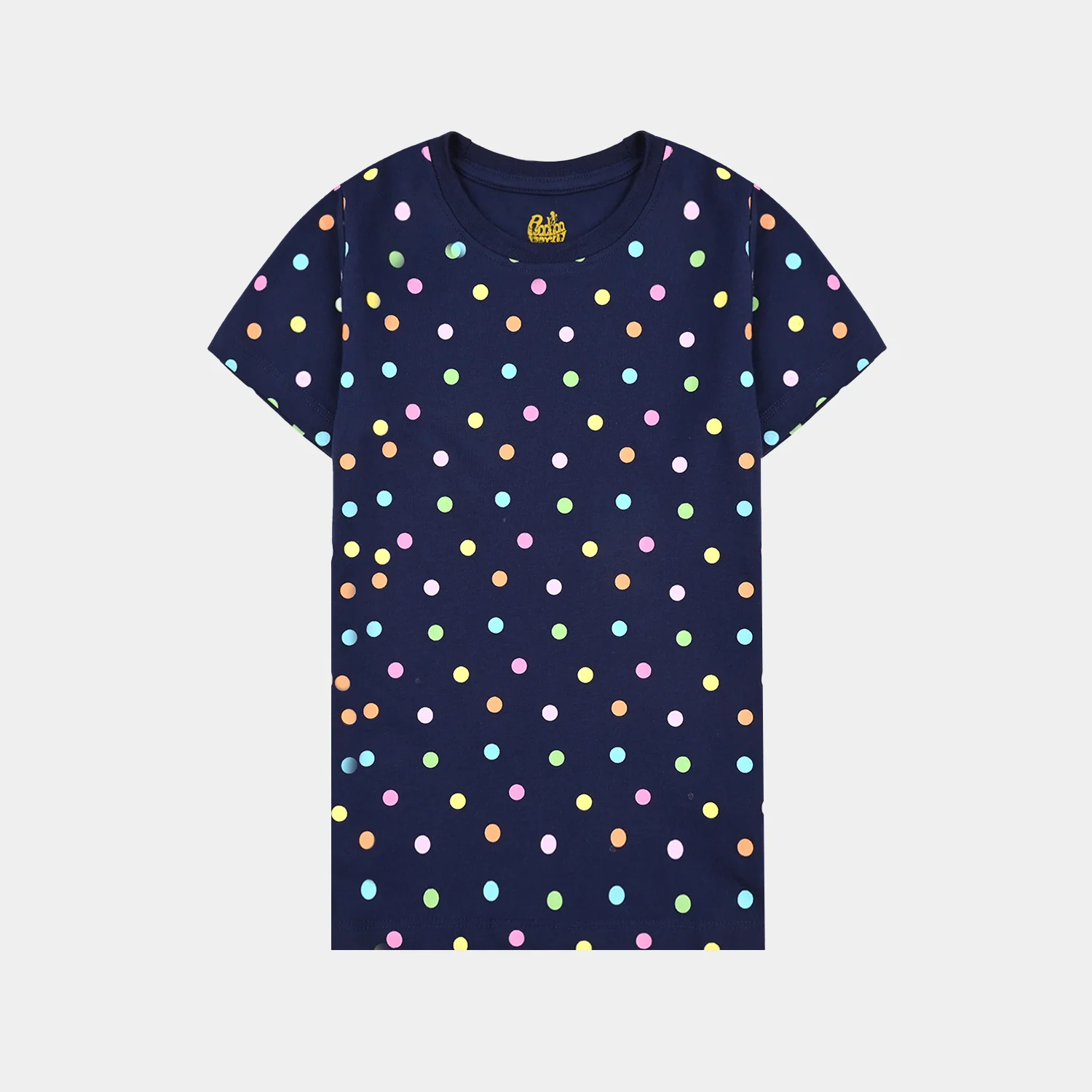 Girls Poly Cotton Jersey Night Suit POLKA DOTS-Navy Blue - Image 2