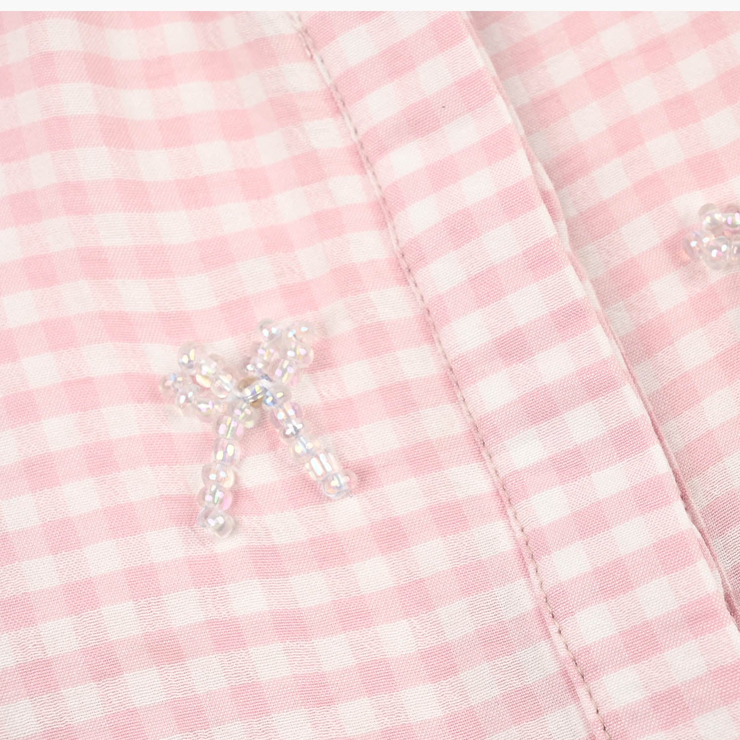 Girls Poly Cotton Top Checks and Bows-Pink - Image 2