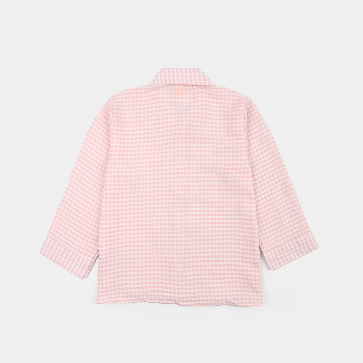 Girls Poly Cotton Top Checks and Bows-Pink - Image 3