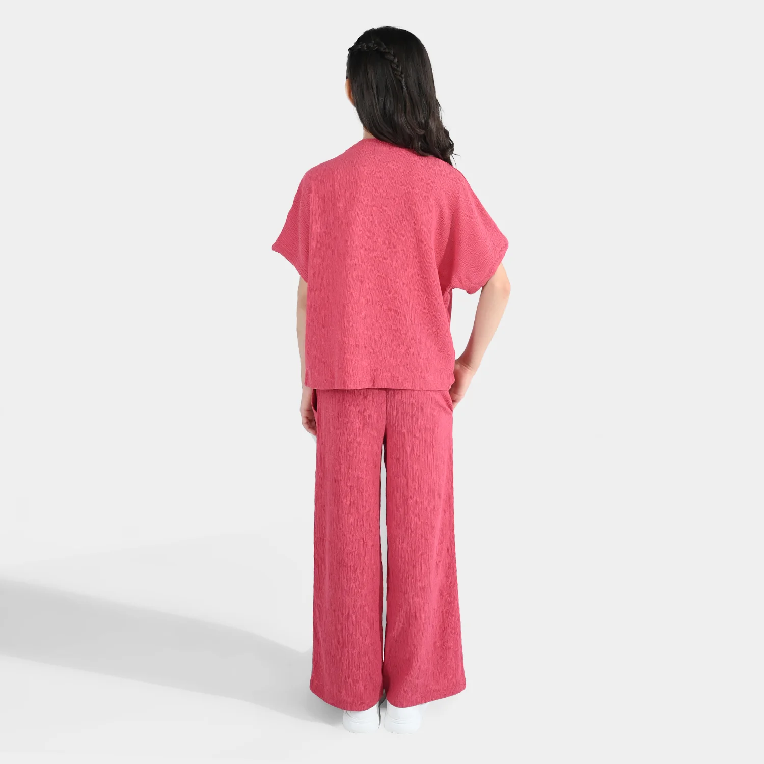 Girls Poly Crinkle 2 Piece suit Unique-Pink - Image 6