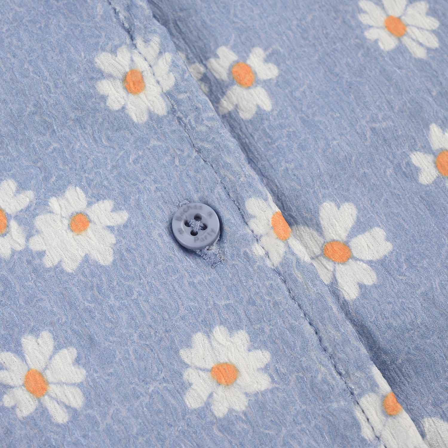 Girls Poly Crinkle 2-Piece Suit – Flower Print Blue with Collar and Button-Up - Image 4