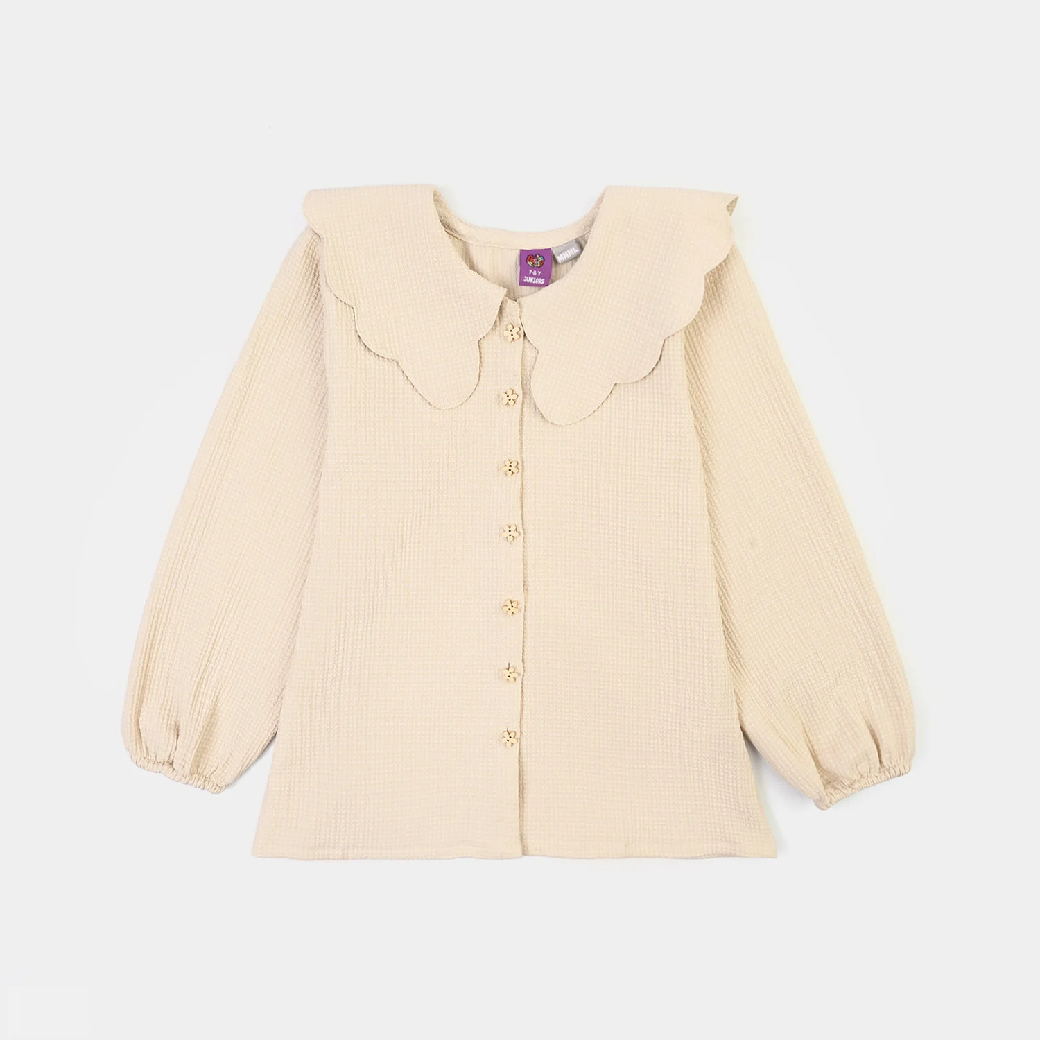 Girls Poly Crinkle Casual Top Sea Mist-BEIGE