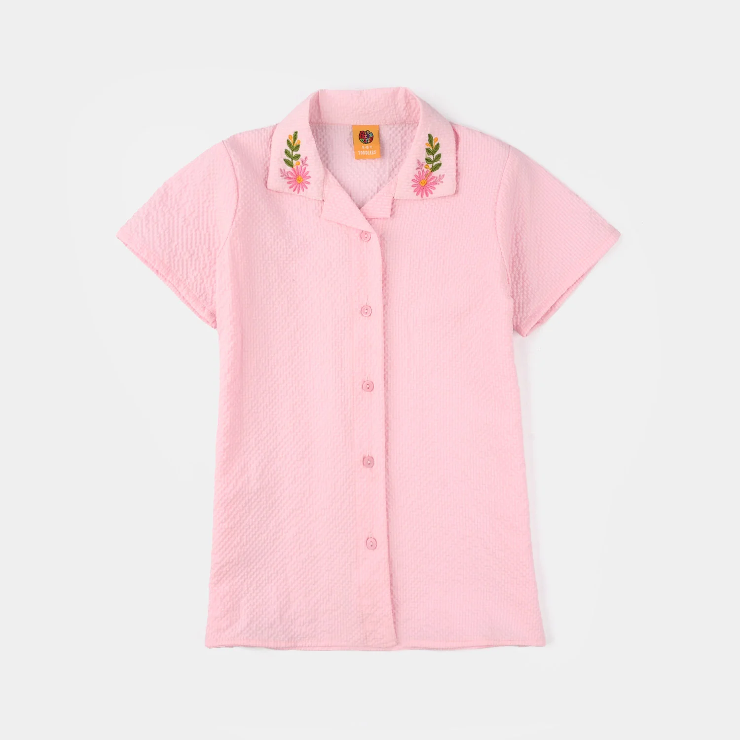 Girls Poly Crinkle Embroidered Co-Ord Set (Butterfly) - Light Pink - Image 4
