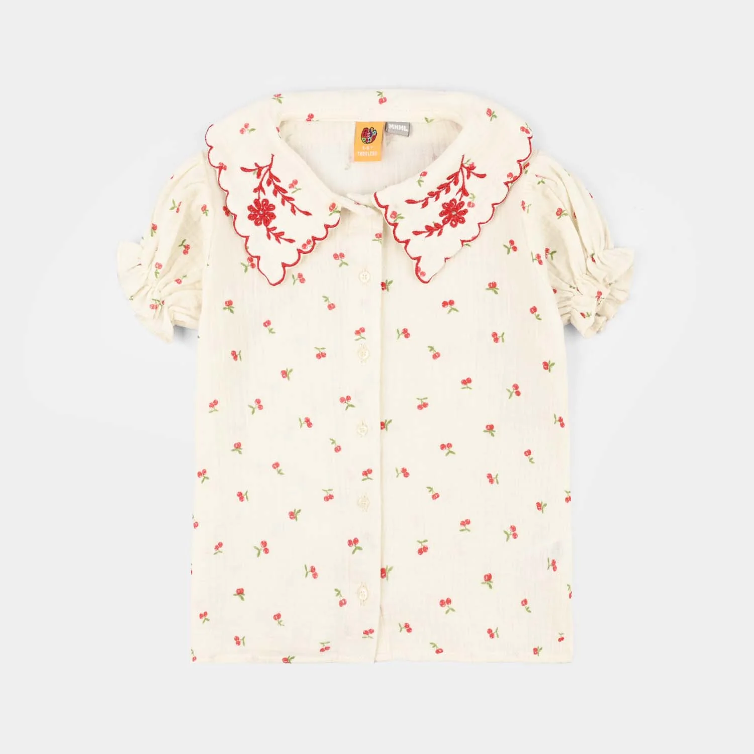 Girls Poly Crinkle Emb Top Pery-White