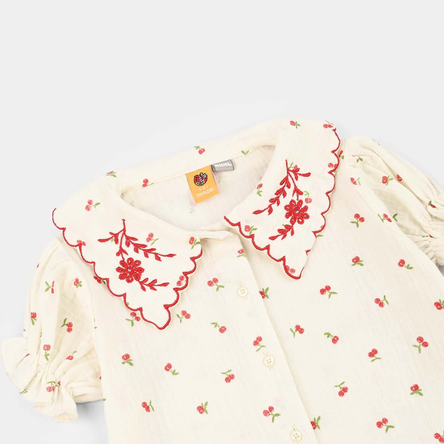 Girls Poly Crinkle Emb Top Pery-White - Image 2