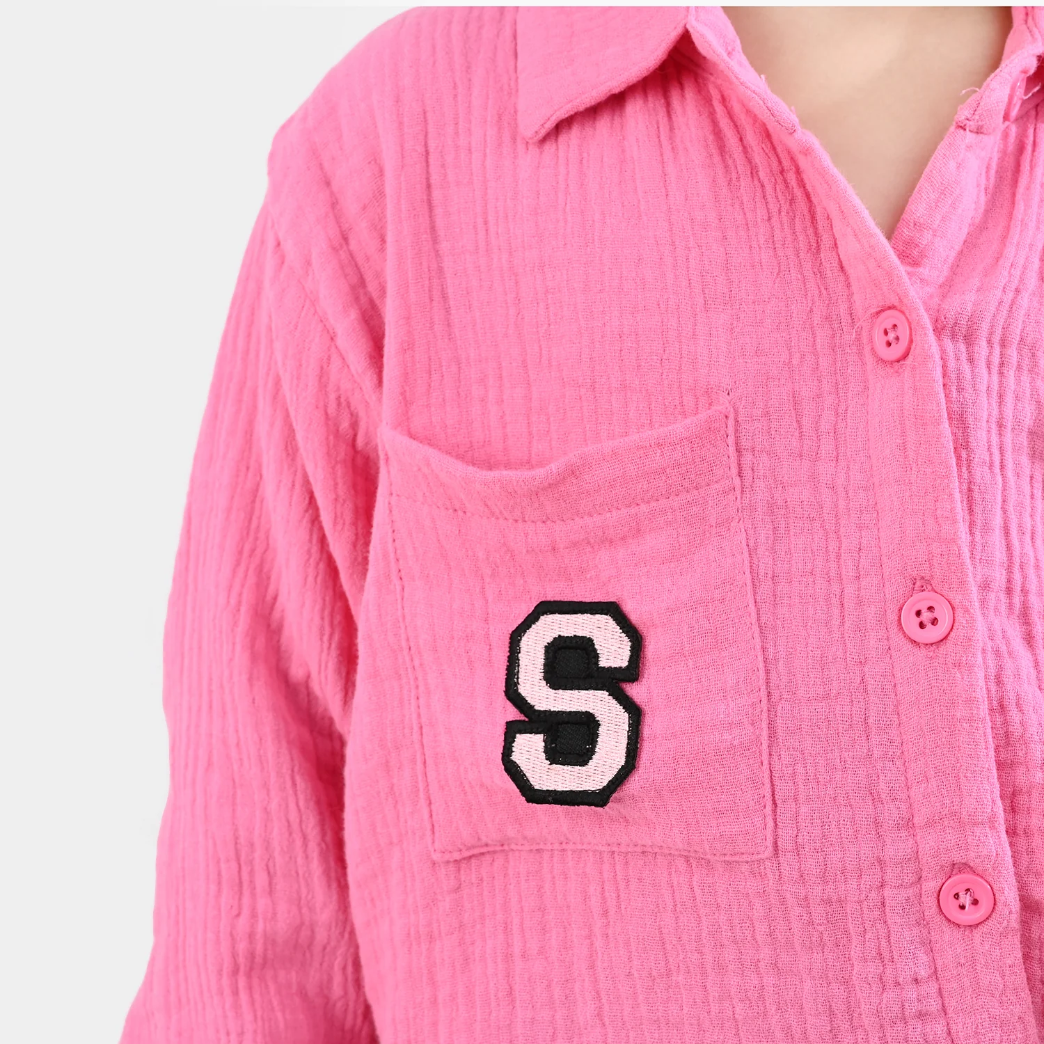 Girls Poly Crinkle Embroidered Top - Pink - Image 2