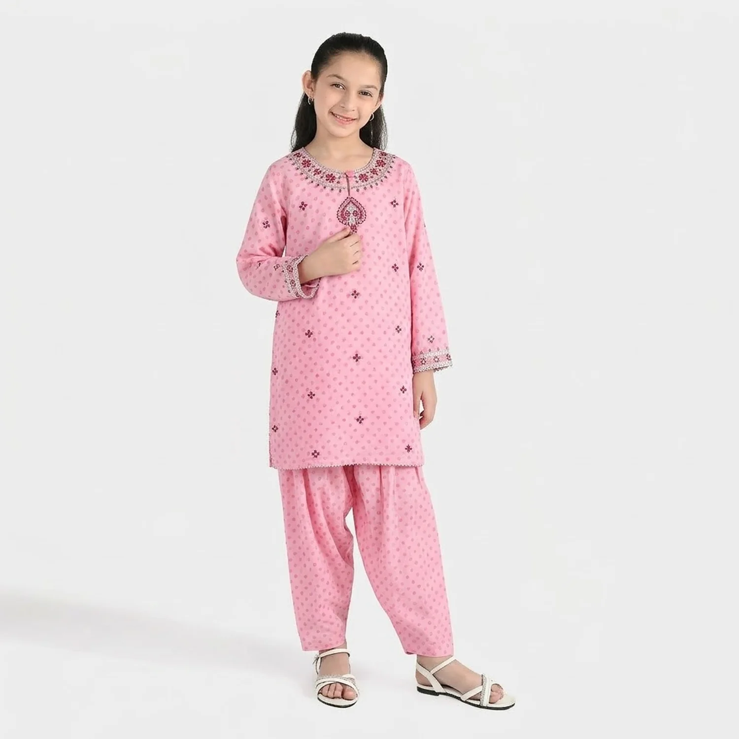 Girls Poly Lawn 2-Piece Set (Dil) - Light Pink - Image 2