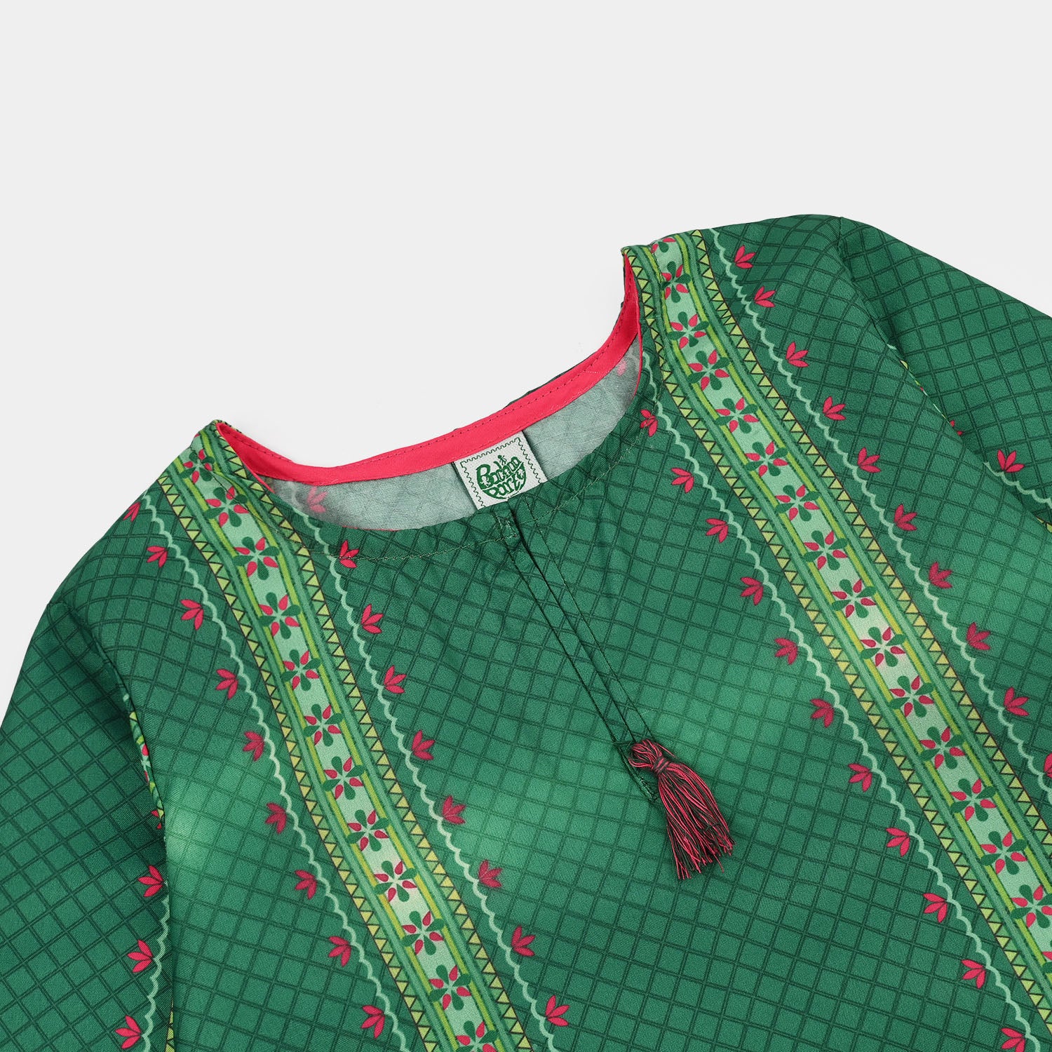 Girls Poly Lawn Casual Top Panel Flags-Green - Image 2