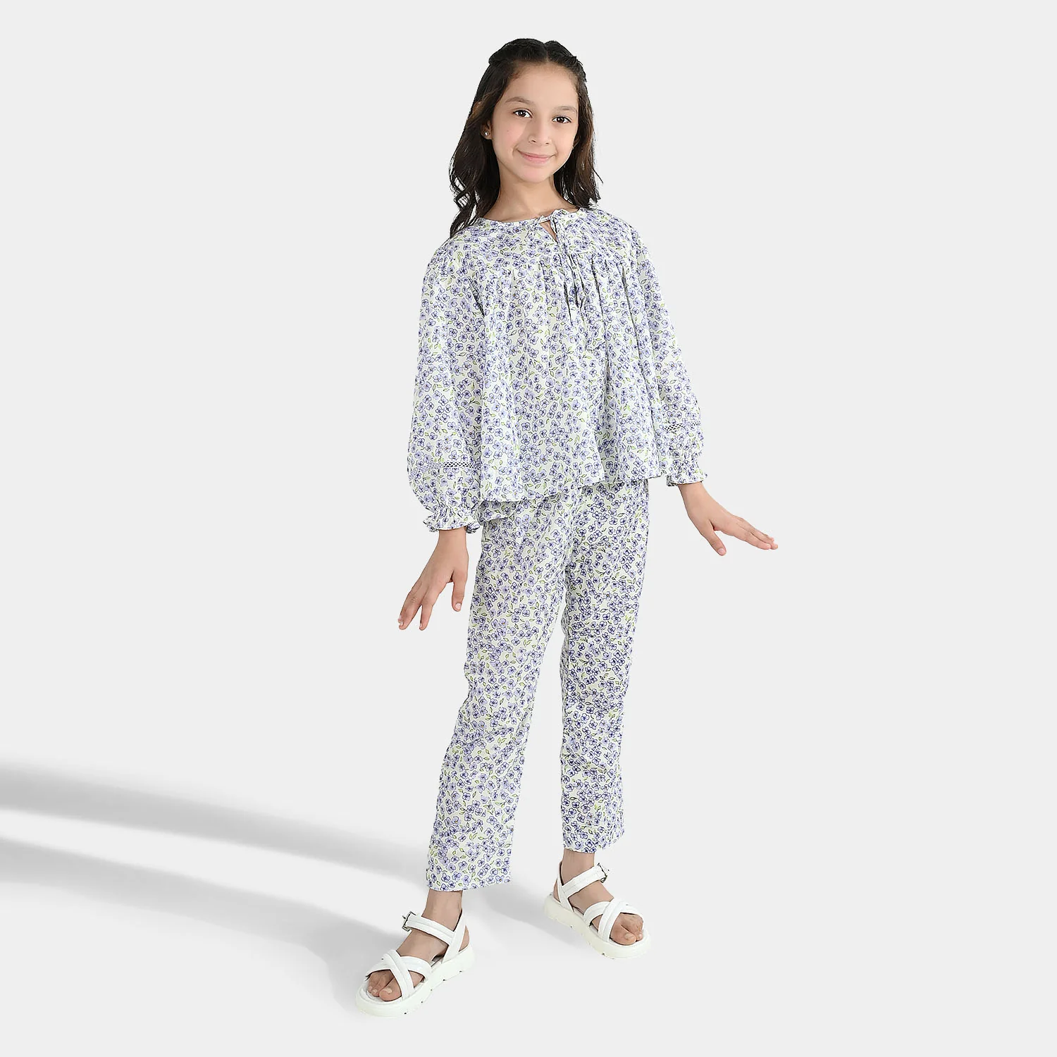 Girls Poly Lawn Co-Ord Set Black Bows-Multi - Image 3