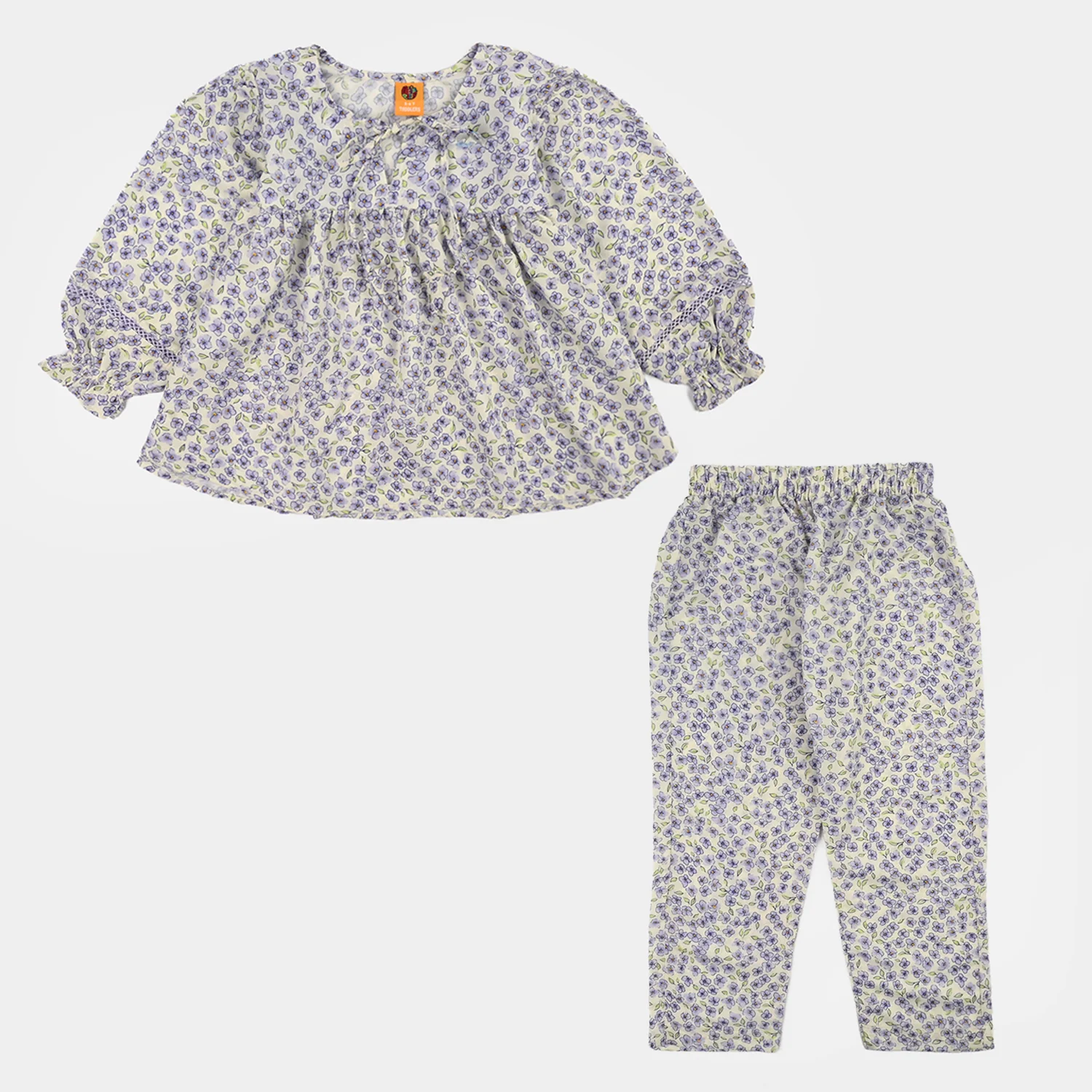 Girls Poly Lawn Co-Ord Set Black Bows-Multi - Image 6