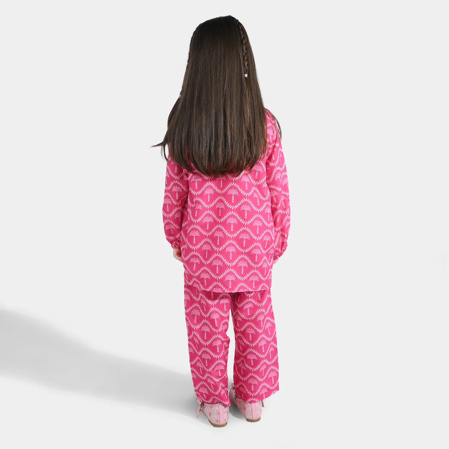 Girls Poly Lawn Co-Ord Set Palm Tree-Pink - Image 5