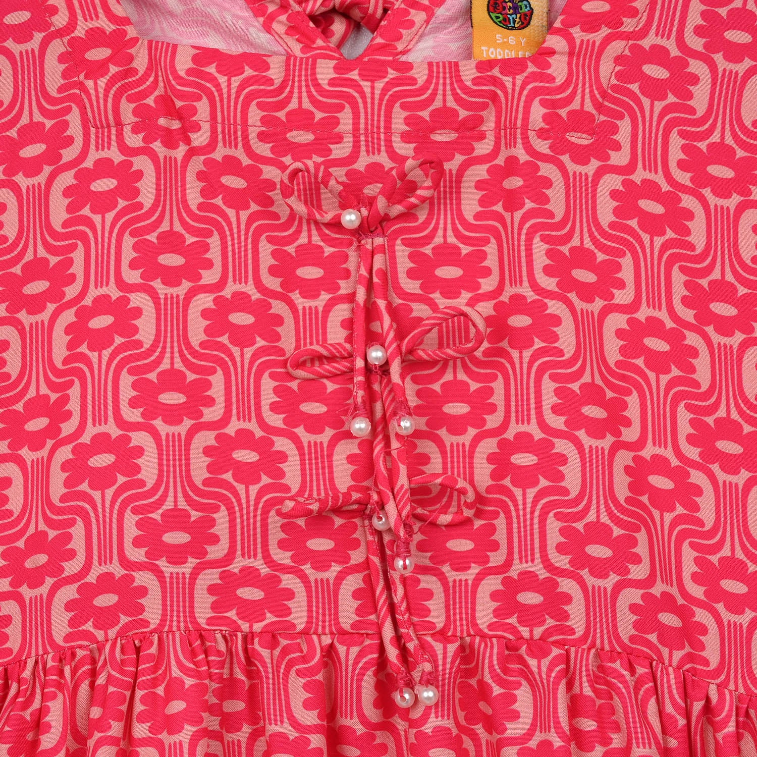 Girls Poly Lawn Printed Frock Blossom-Pink - Image 2