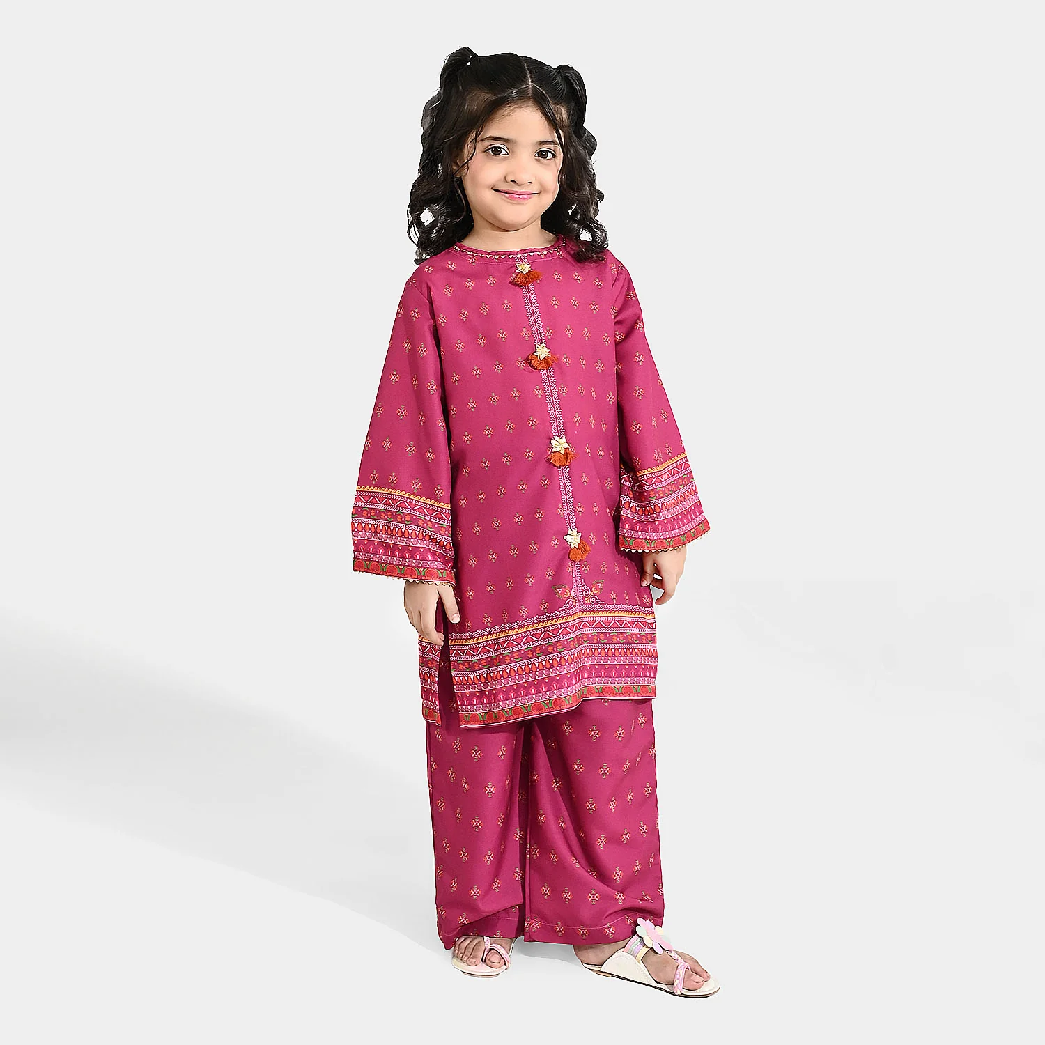 Girls Poly Mesh Printed 2Pcs - Magenta
