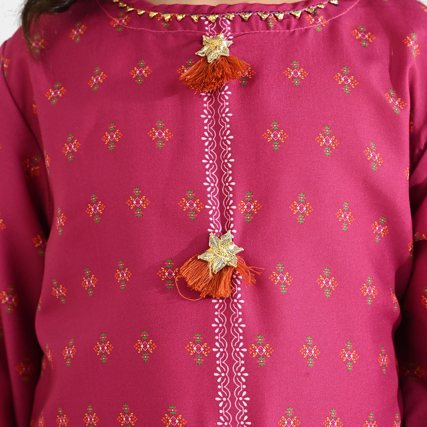 Girls Poly Mesh Printed 2Pcs - Magenta - Image 4