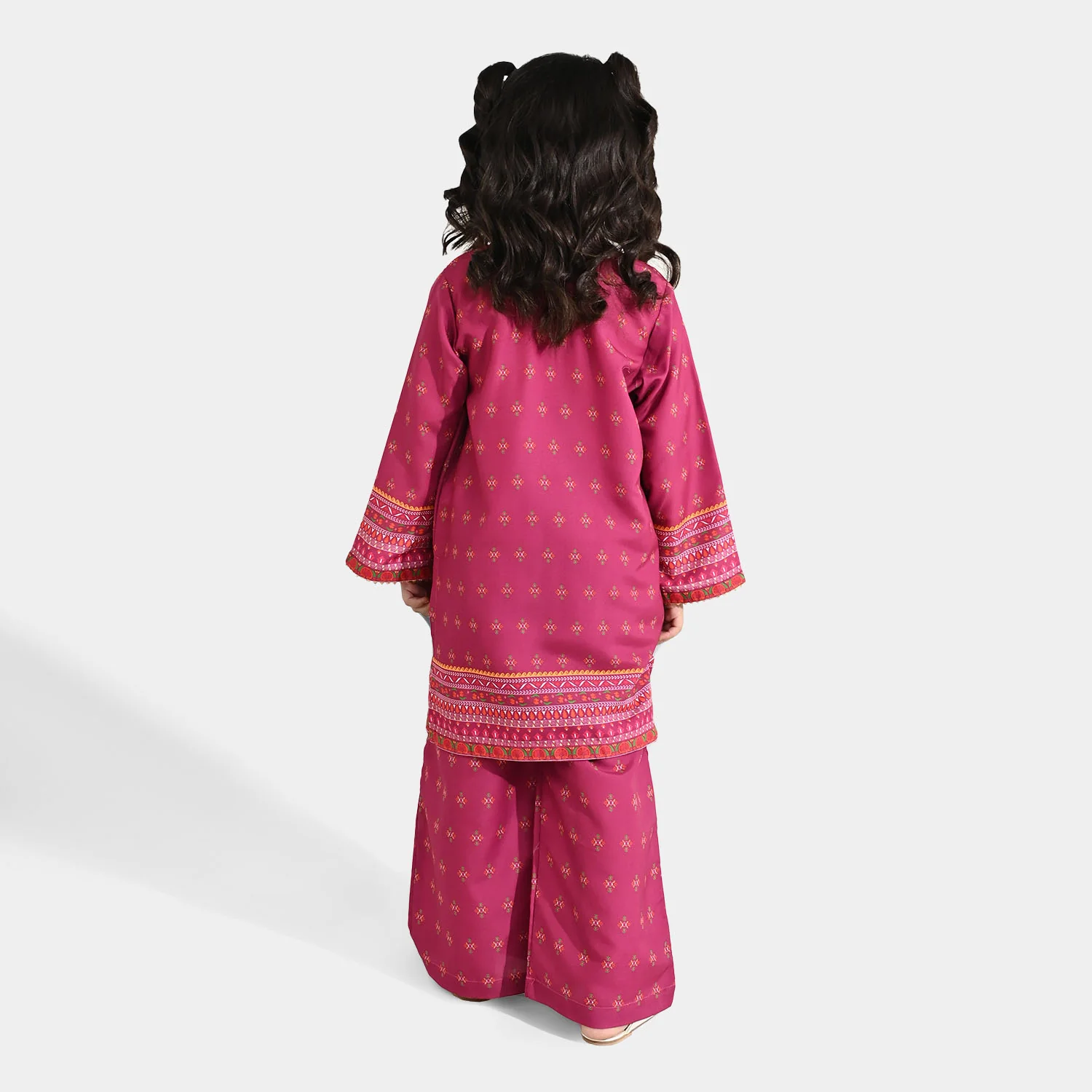 Girls Poly Mesh Printed 2Pcs - Magenta - Image 6