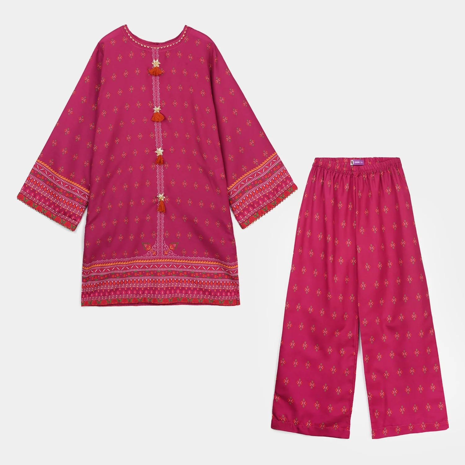Girls Poly Mesh Printed 2Pcs - Magenta - Image 7
